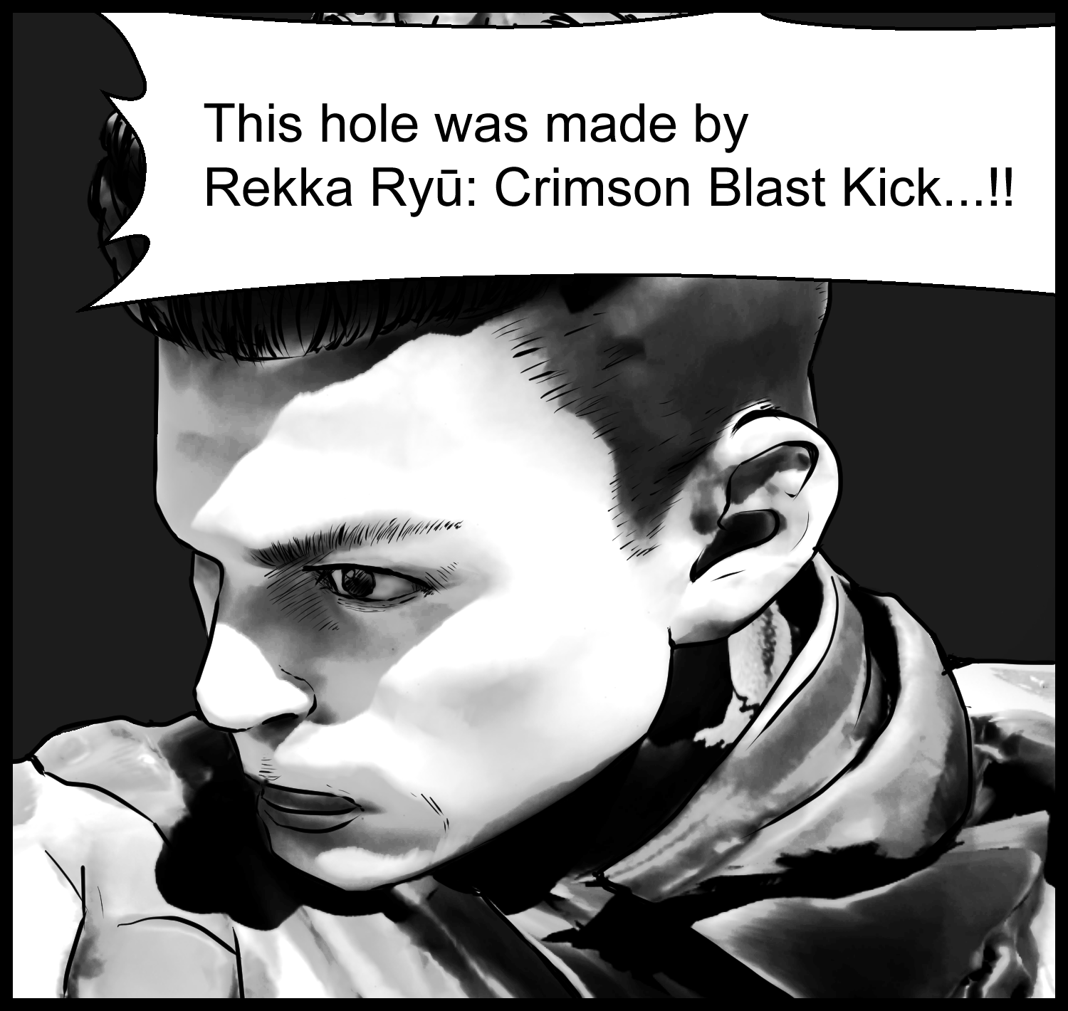 The protagonist remembers the words Rekka Ryū: Kōbaku-kyaku in an important scene