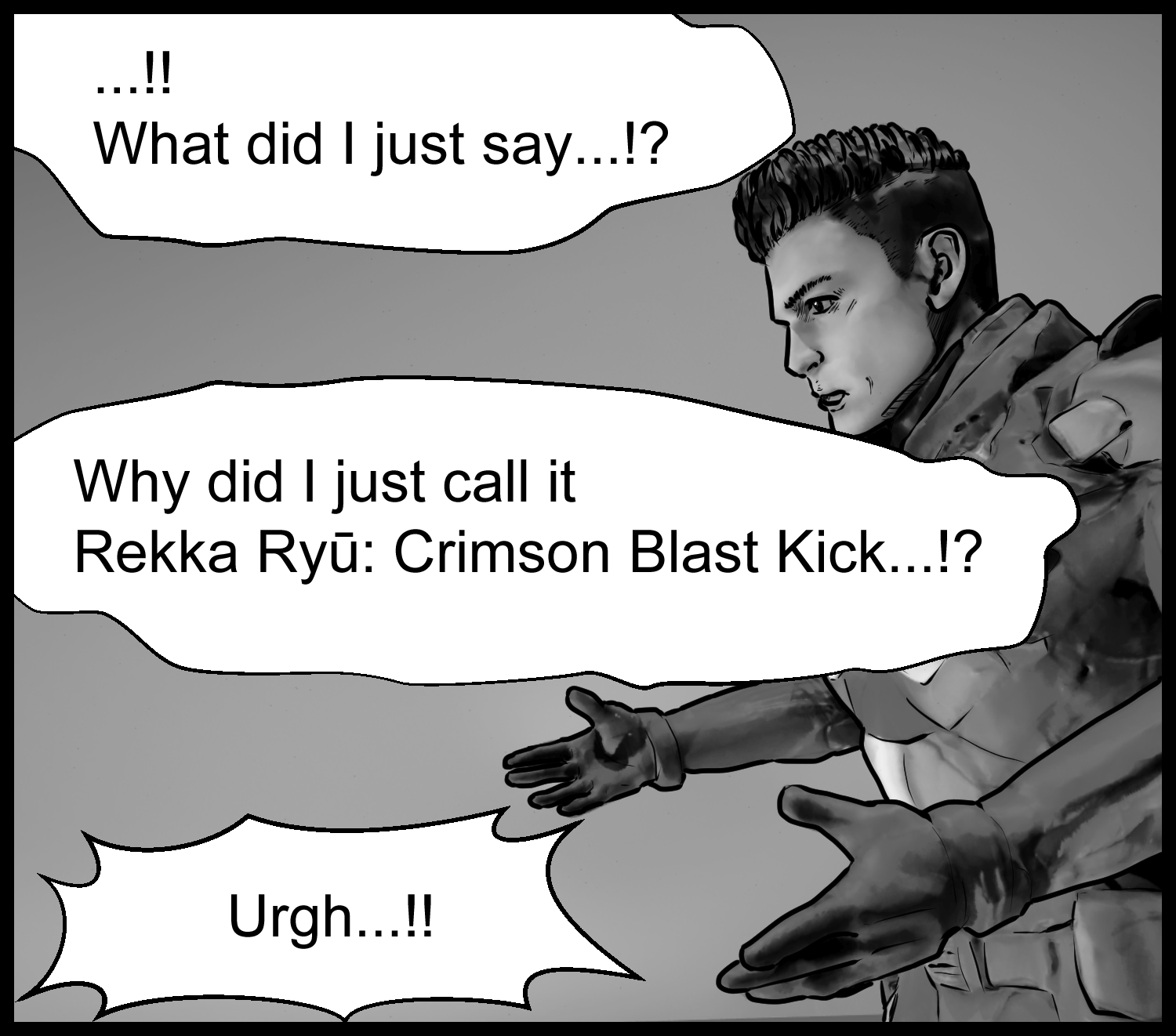 The protagonist is startled by the technique name he just said, sensing a gap in his memories