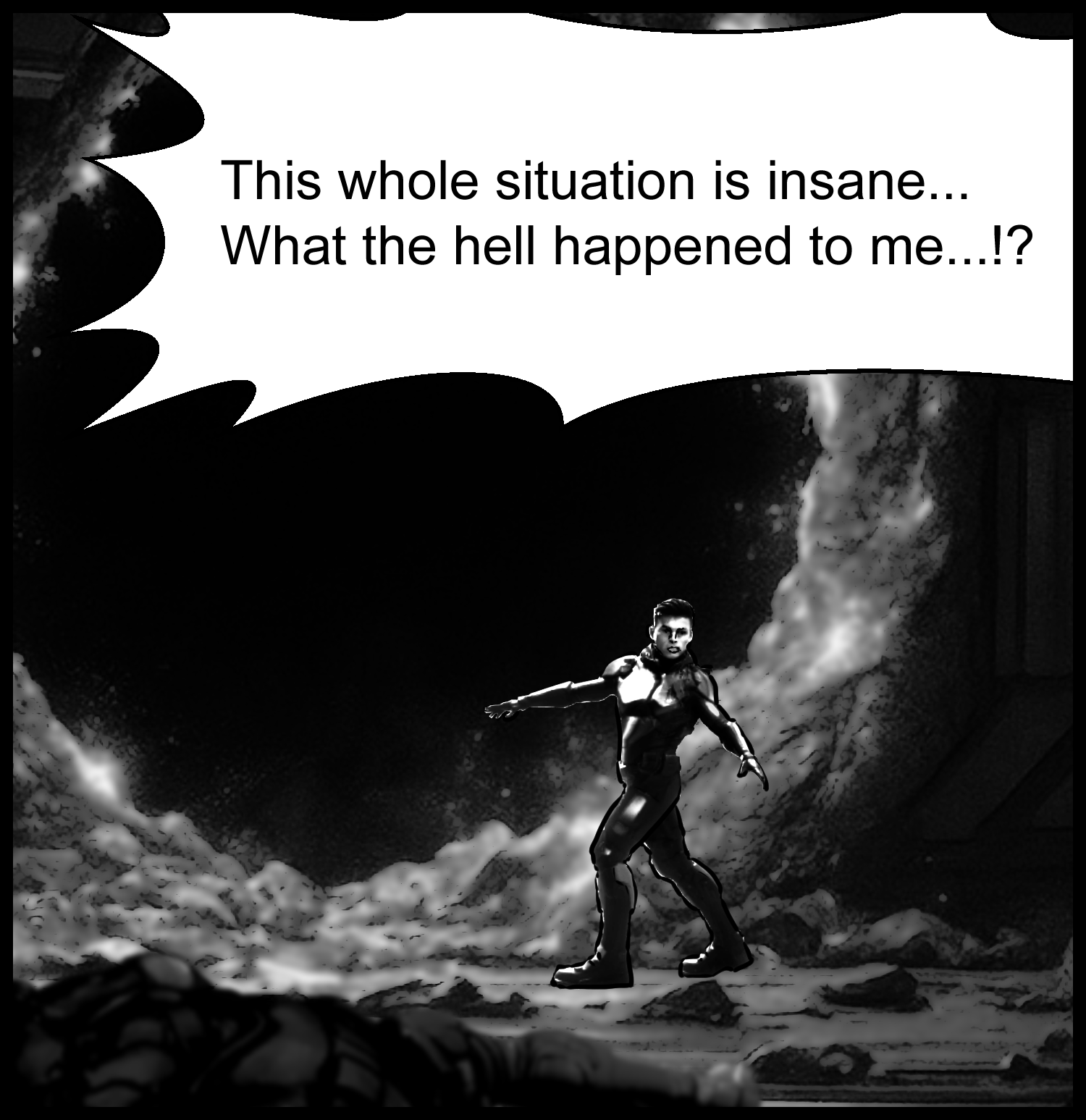 The protagonist desperately tries to understand what happened in the strange space