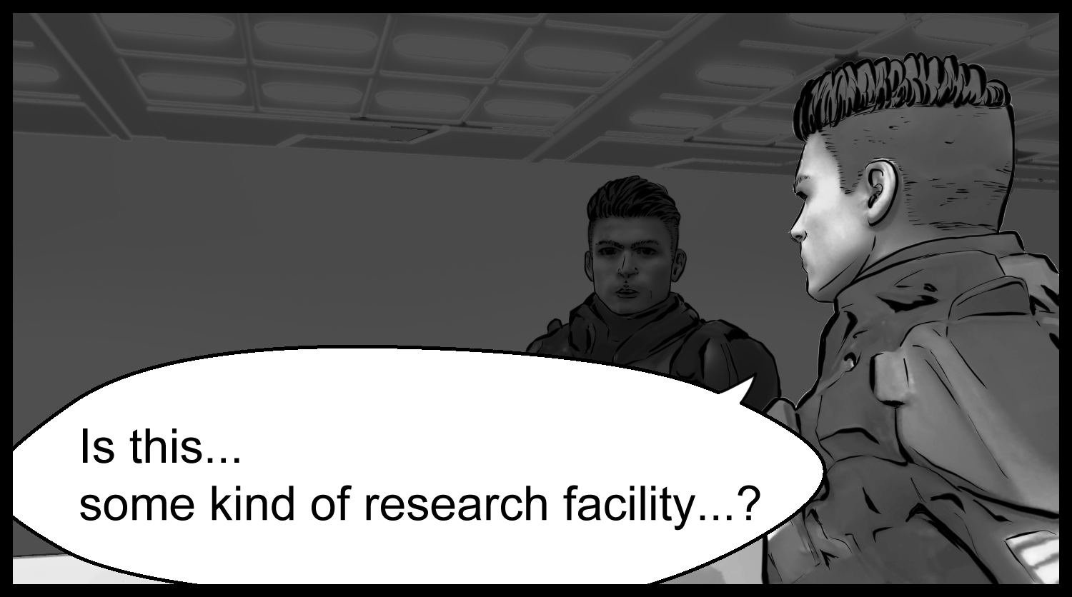 The protagonist questions the environment around him inside what appears to be a research facility