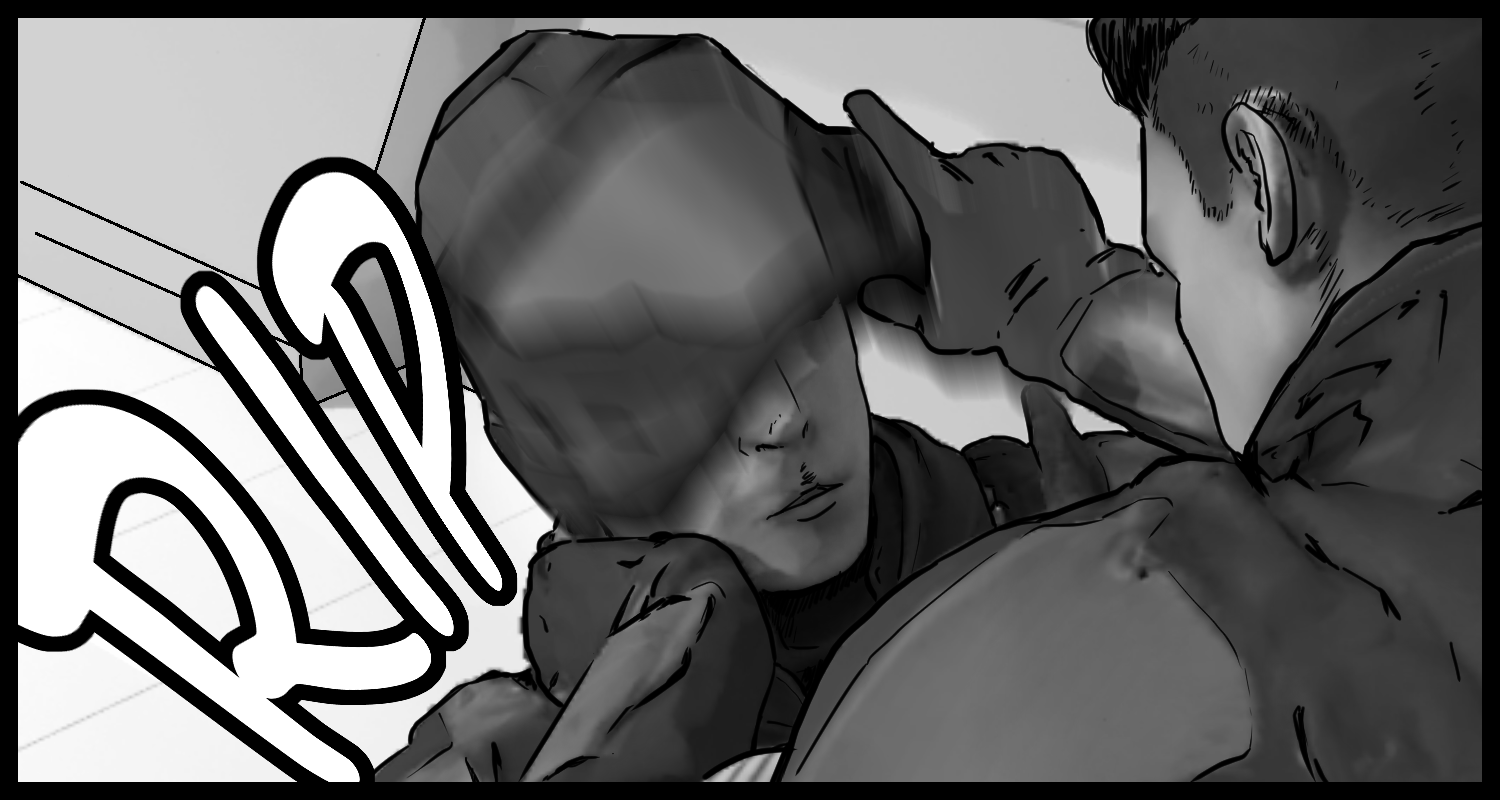 The protagonist reaches for the armored soldier's helmet to check his face