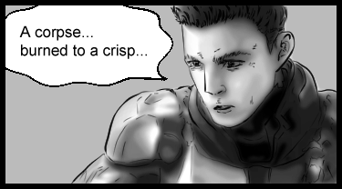The protagonist notices the fallen armored soldier and realizes something is wrong