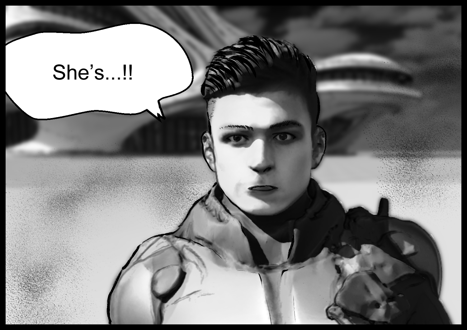The protagonist notices the mysterious girl and reacts in surprise