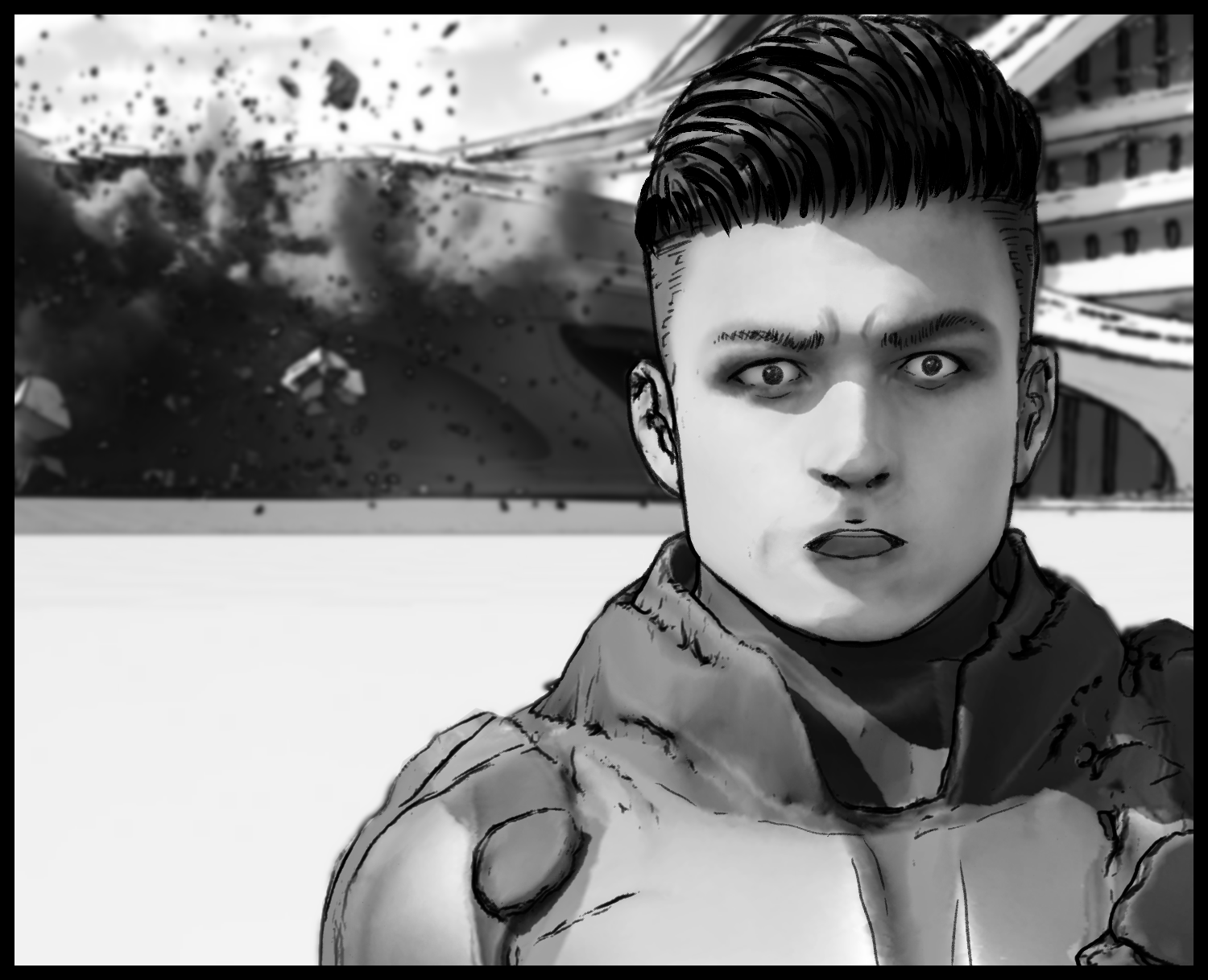 The protagonist shows a stunned expression at the mysterious girl's power