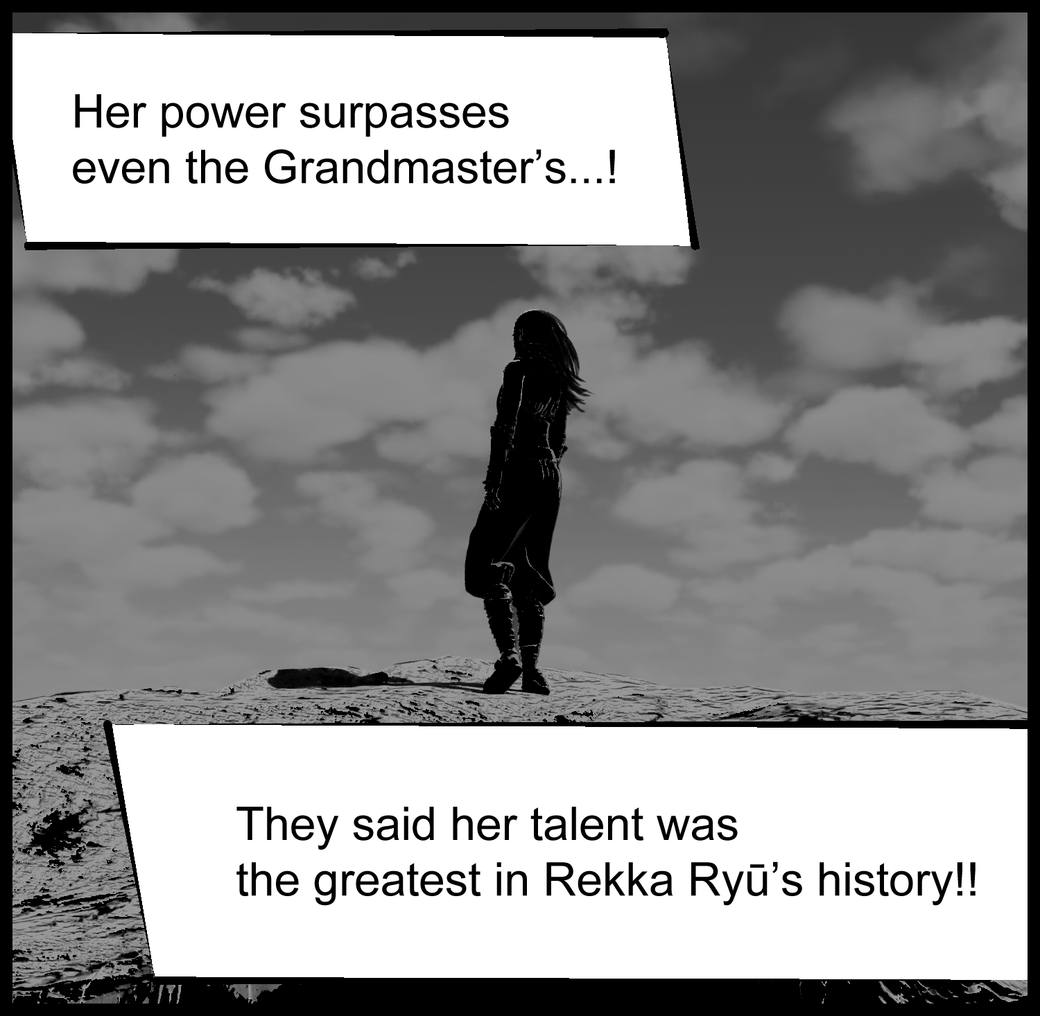 A striking scene describing the mysterious girl as the strongest in Rekka Ryū history