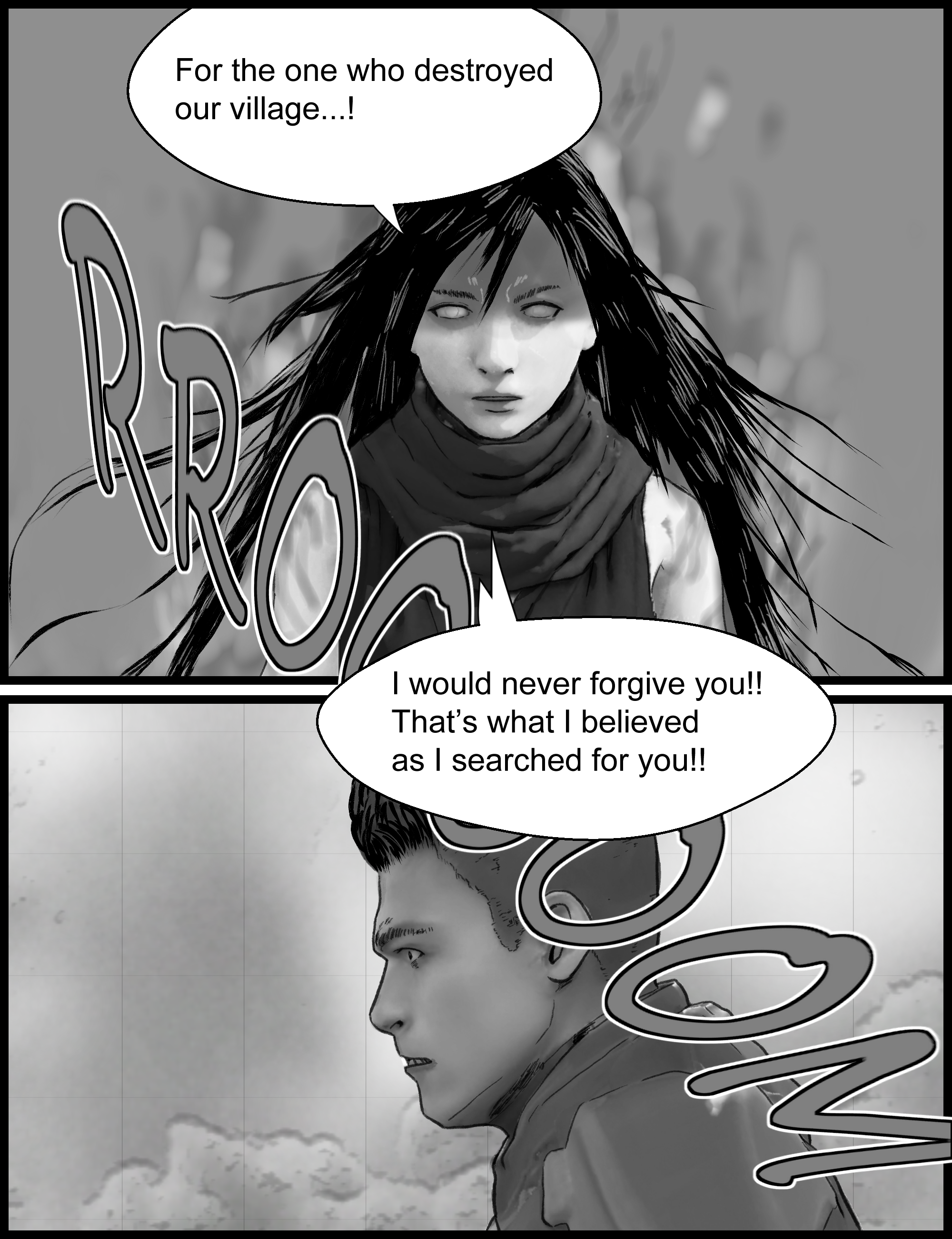 The mysterious girl stares at the protagonist with an intense gaze in a tense scene