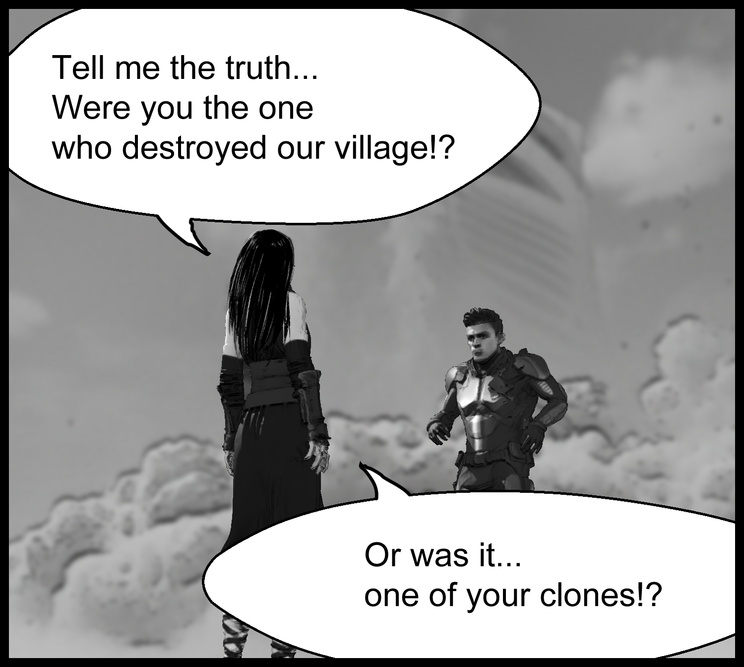 The mysterious girl questions the protagonist about his identity and the mystery of the clones