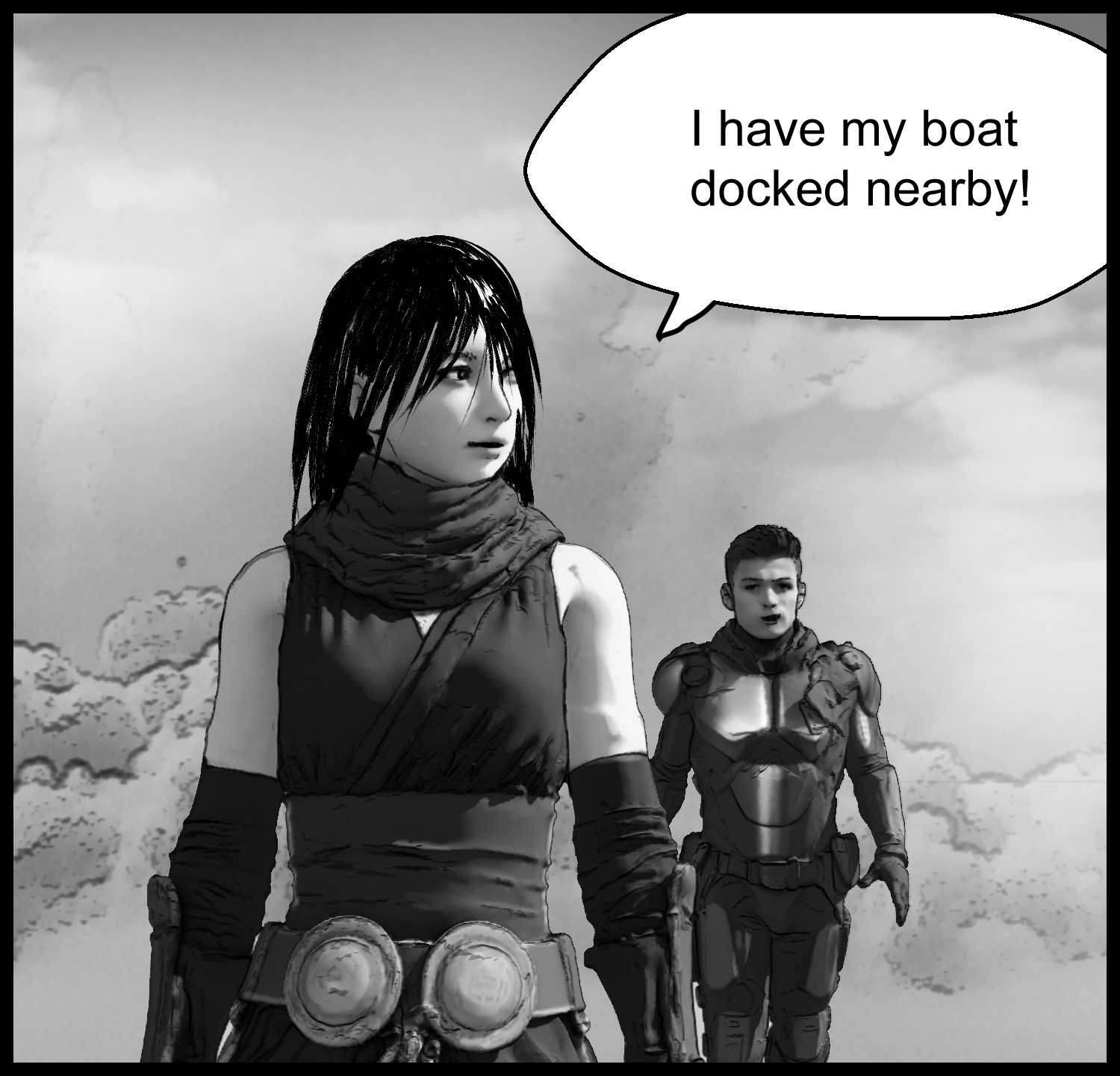 The mysterious girl tells the protagonist she will guide him to the harbor