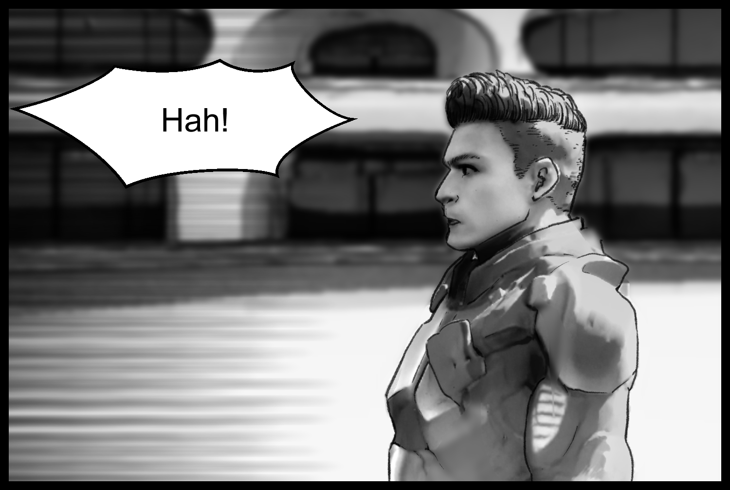 The protagonist reacts to a new presence right after getting outside