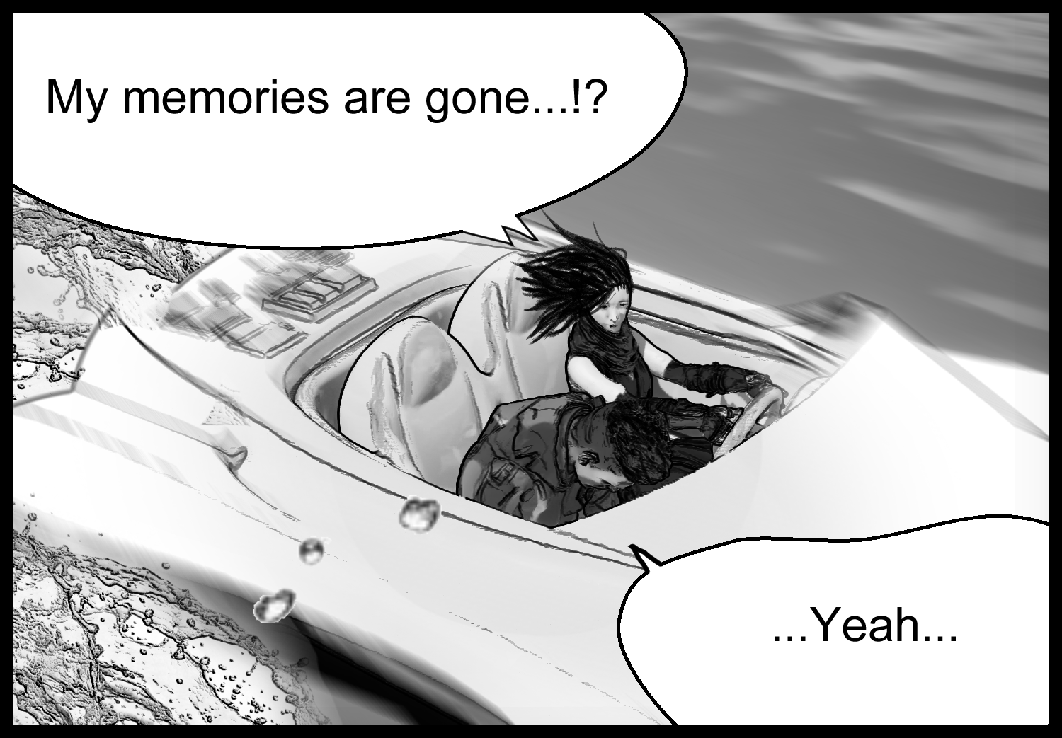 The amnesiac protagonist struggles with his own identity aboard a small boat