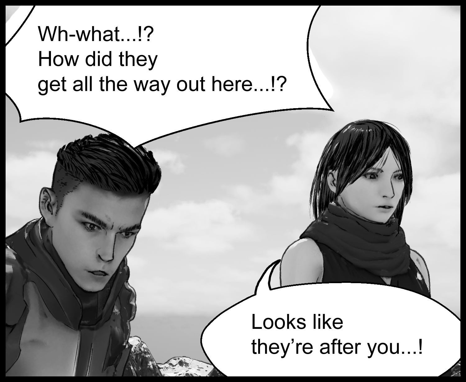 The protagonist and Aria discuss why they are being targeted