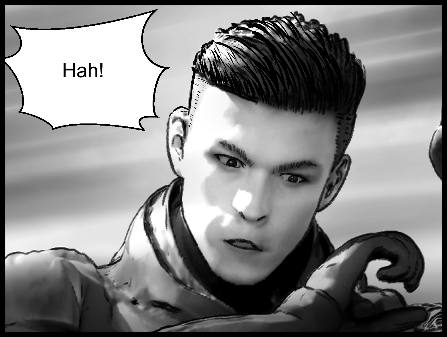 A tense scene where the protagonist senses an enemy presence