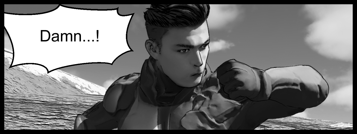 A powerful close-combat scene where the protagonist blocks a heavy strike from a clone soldier
