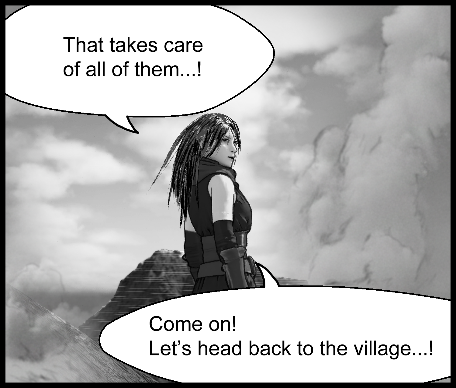 Aria announces the end of the battle after defeating all enemies