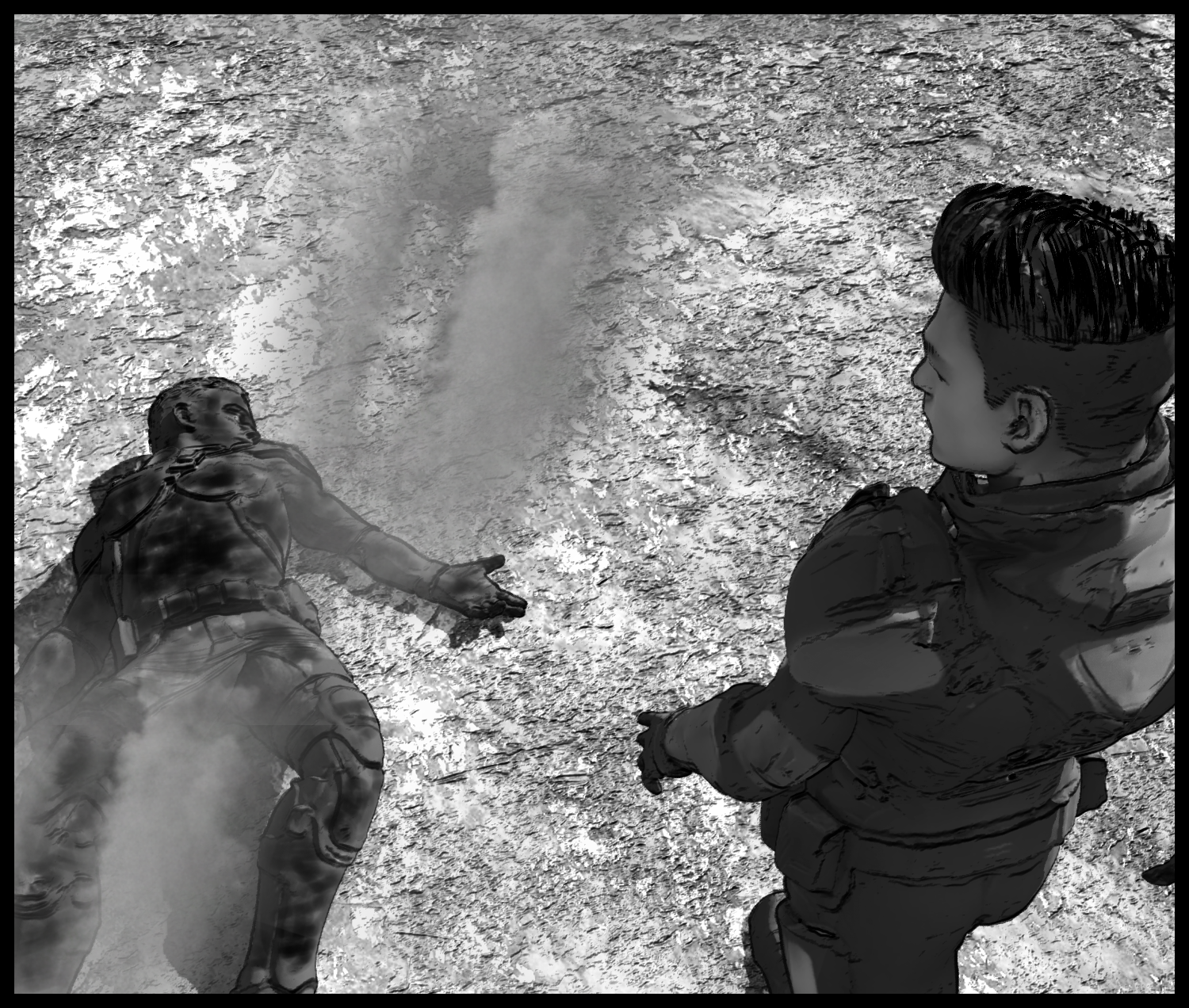 The protagonist senses something ominous in front of the fallen clone soldiers