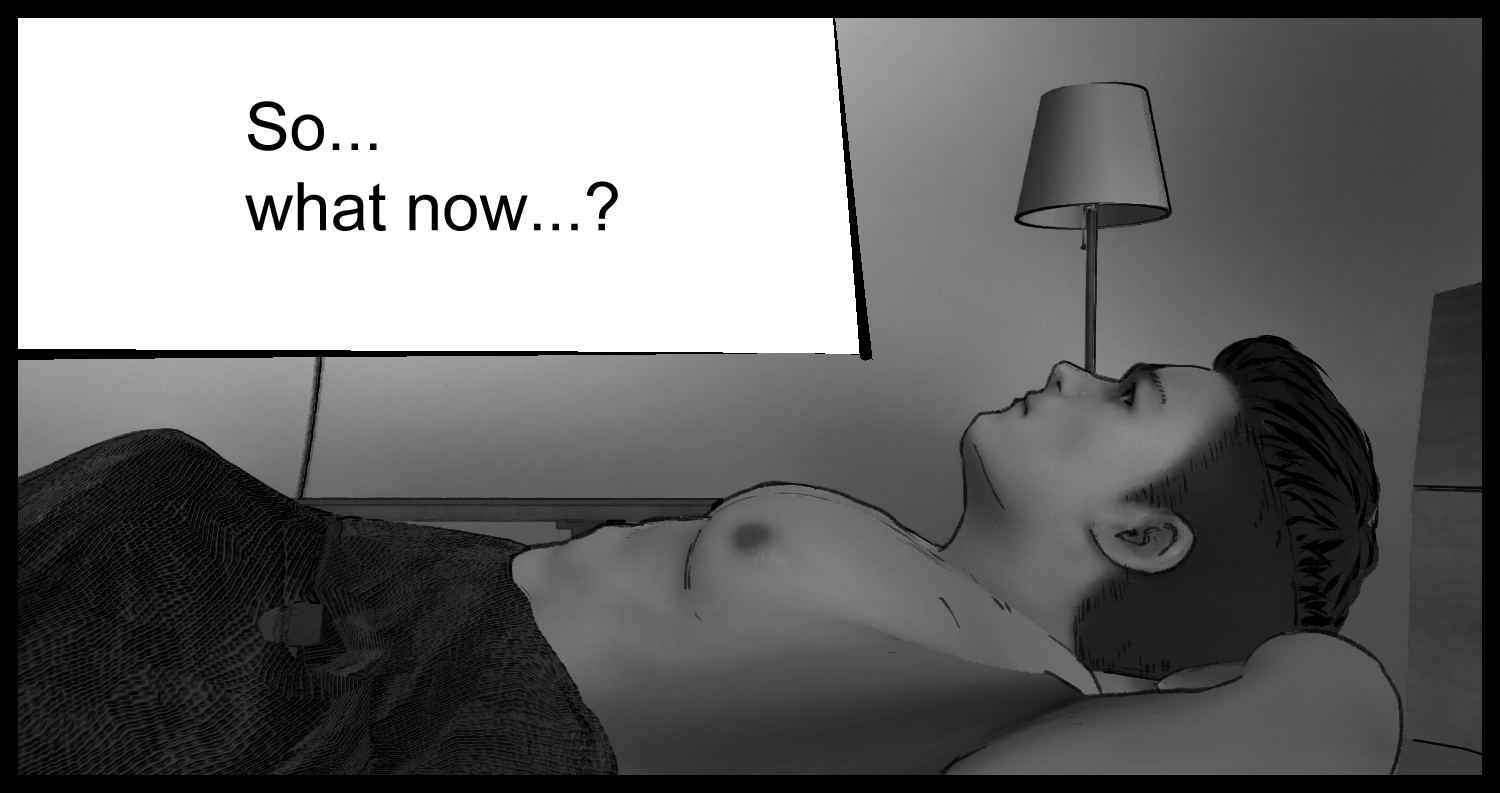 The protagonist lies awake, thinking about his lost memories and what comes next