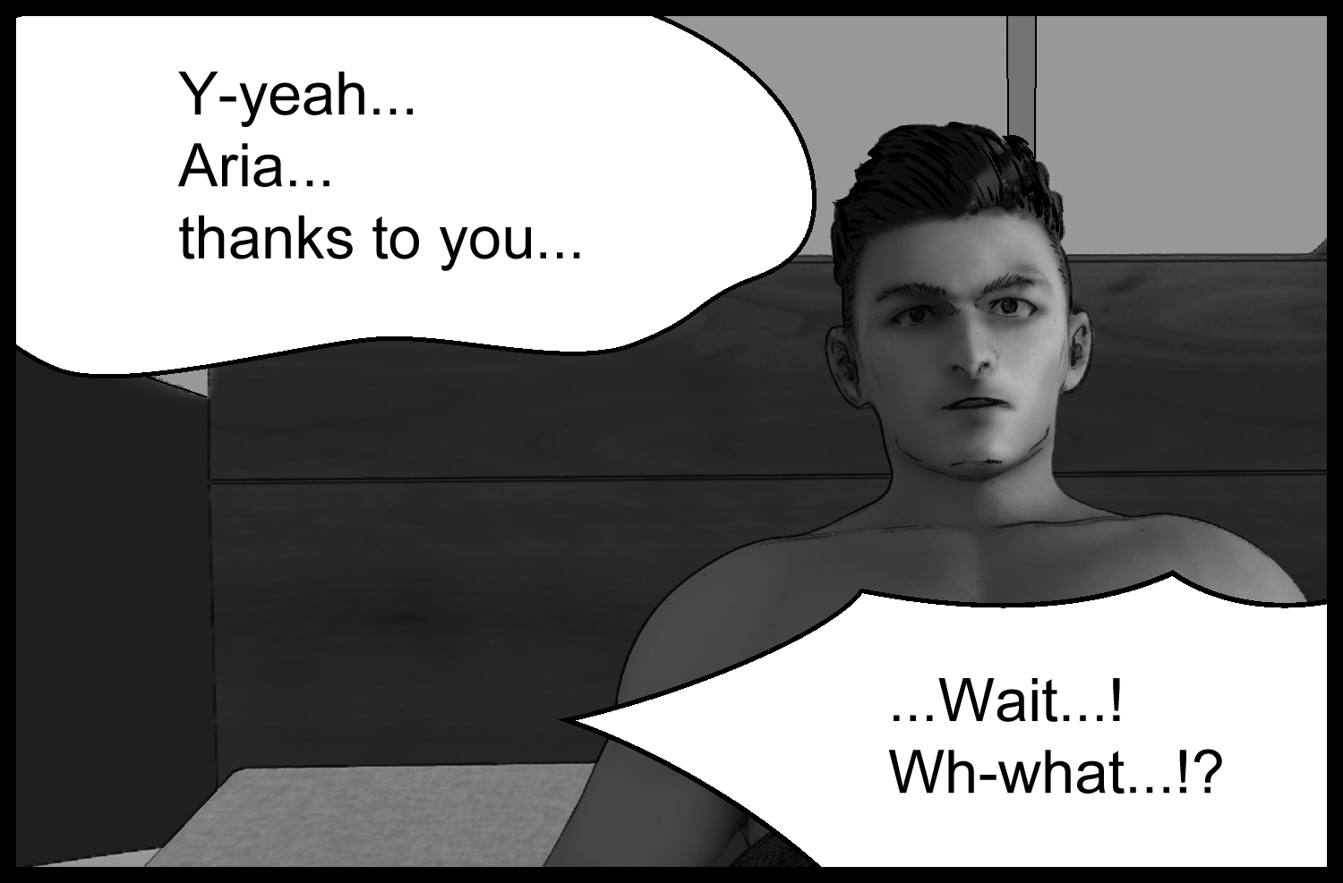 The protagonist notices Aria and reacts with surprise