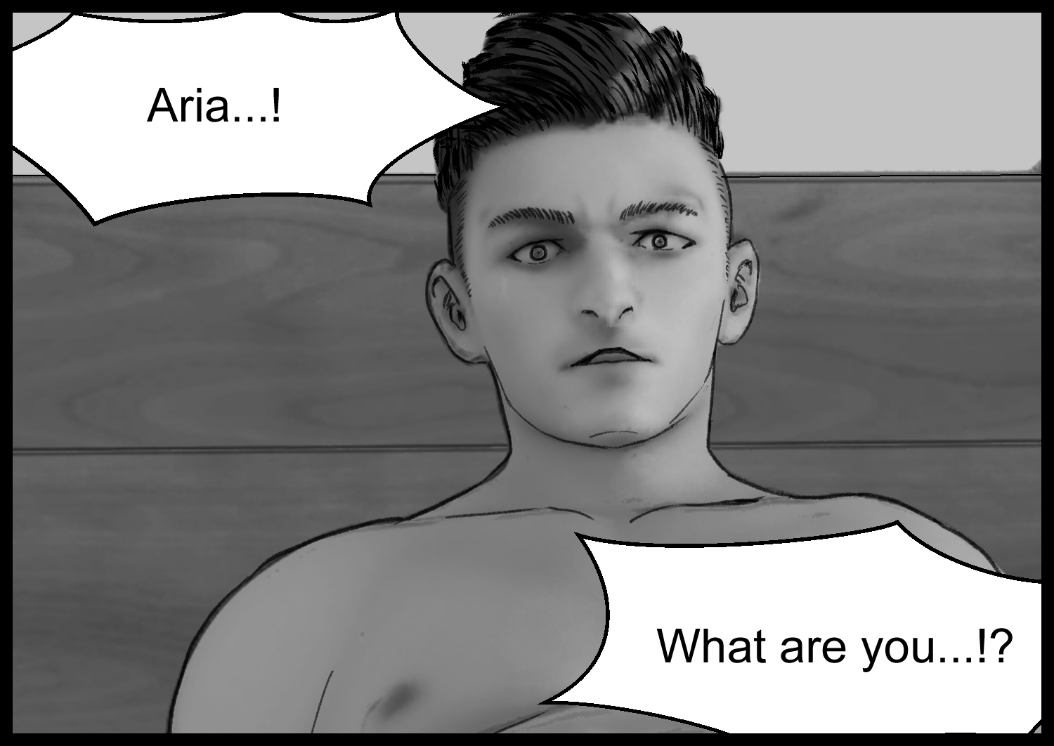 The protagonist calls out to Aria, confused by the unexpected situation