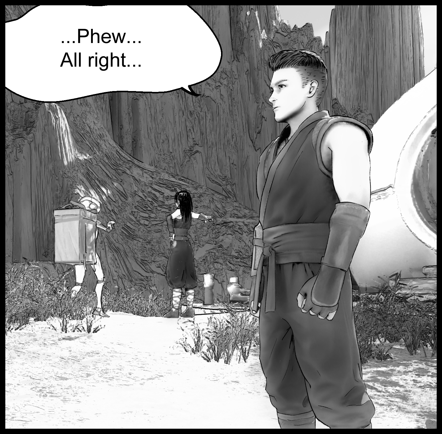 The protagonist takes a breath and decides what he must do