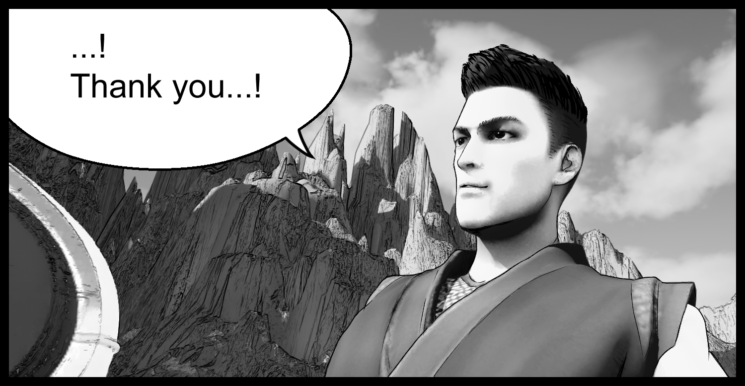 The protagonist thanks Aria and looks at her
