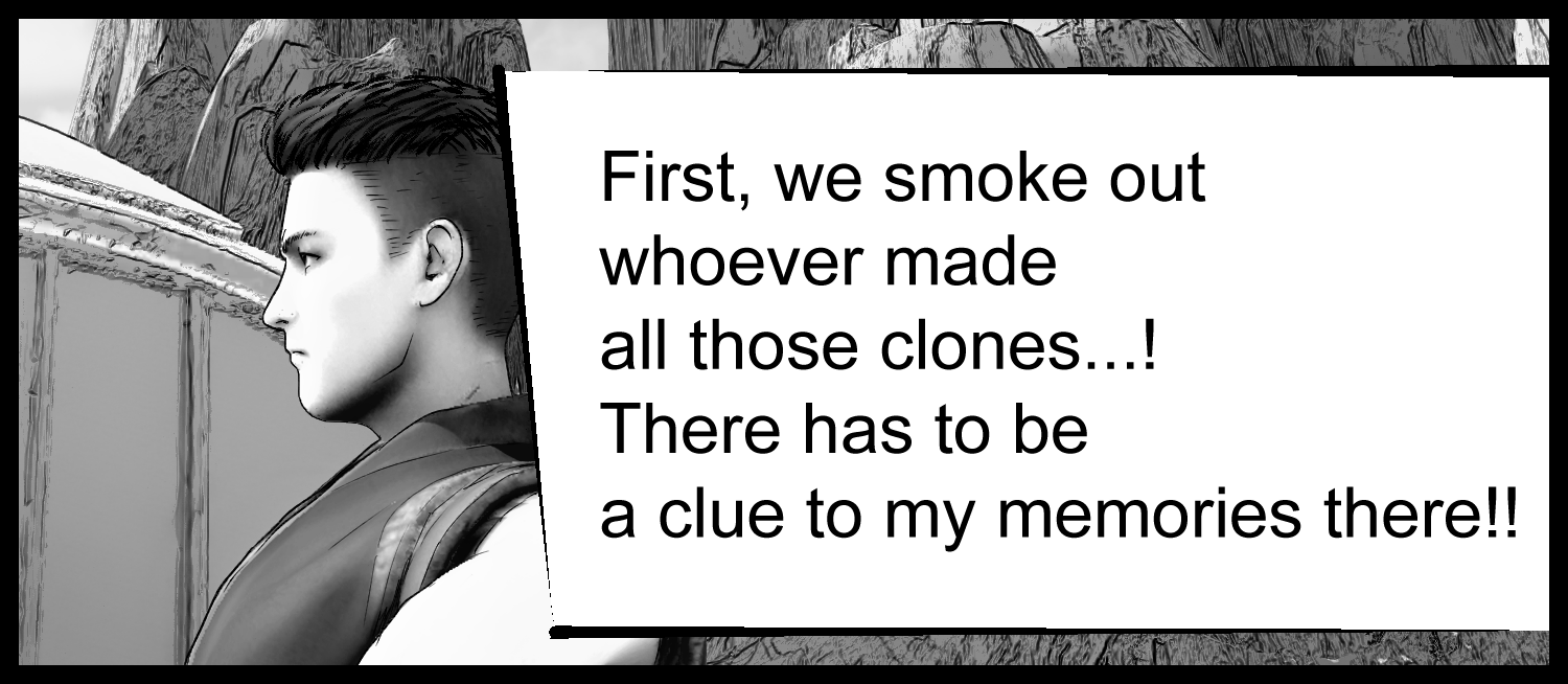 The protagonist tries to uncover information about the clone soldiers and the research facility