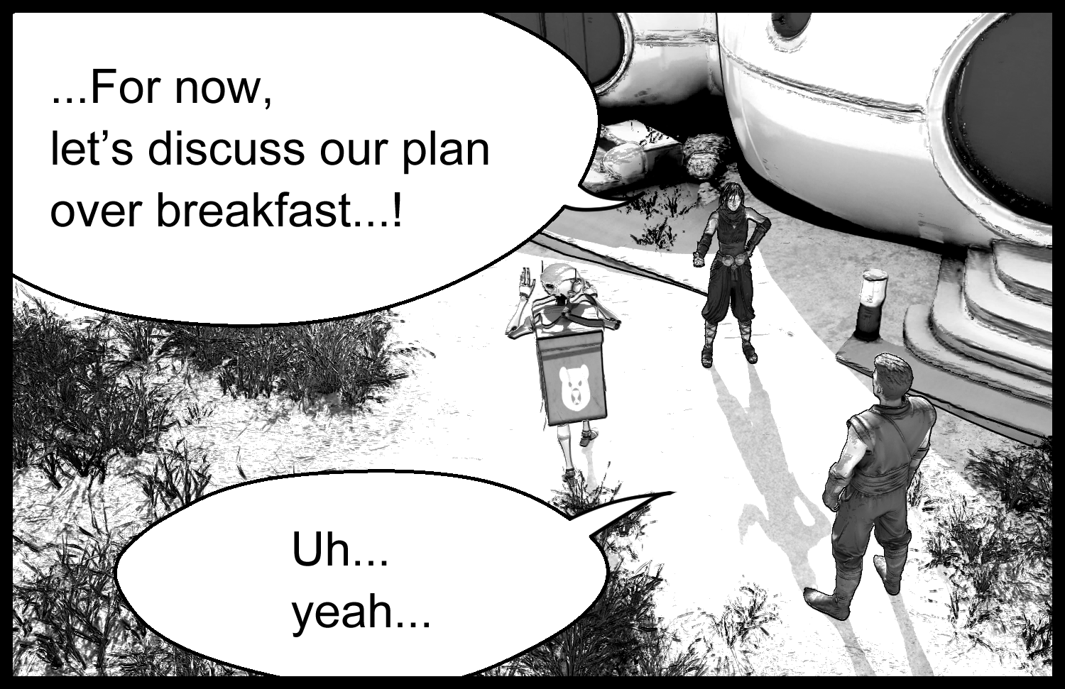 Aria suggests discussing the plan over breakfast