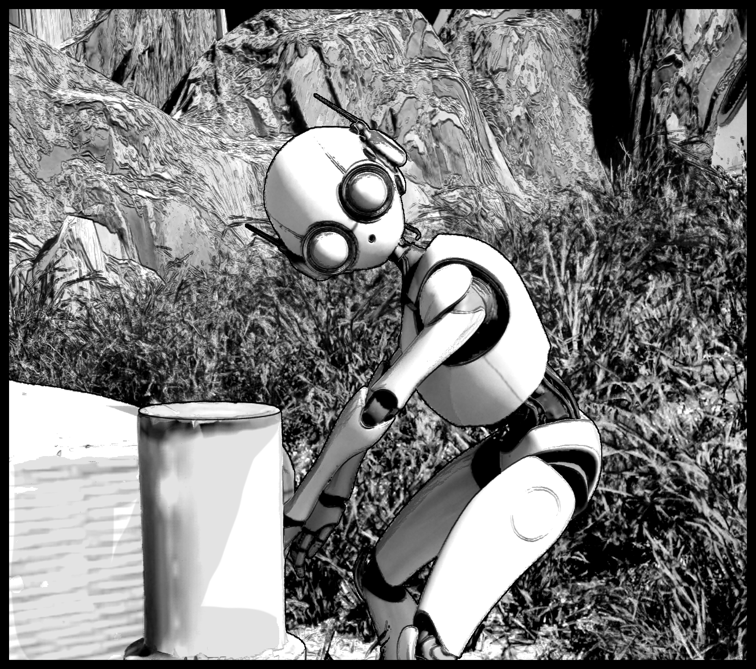 The small robot G-K1 works inside the village