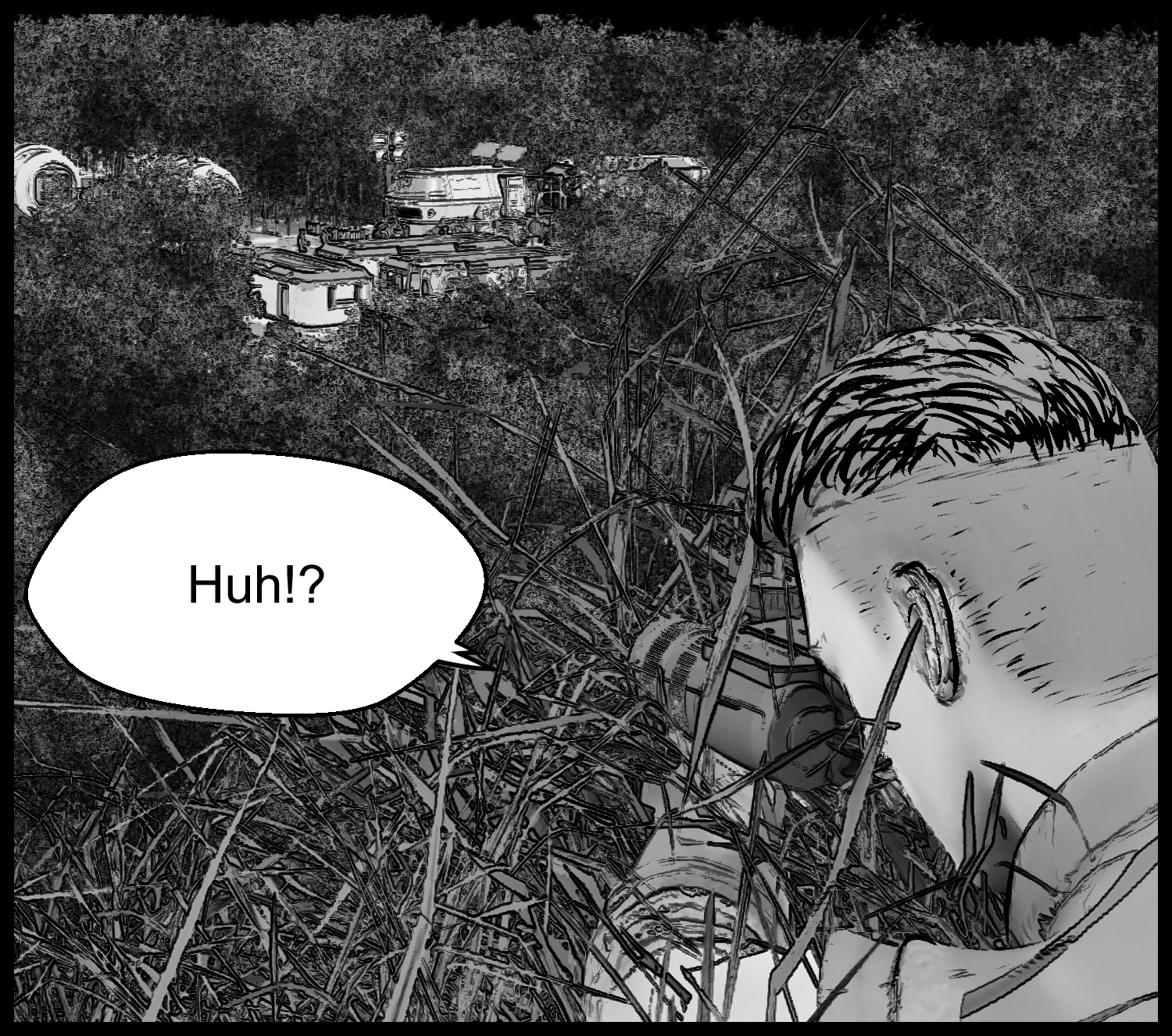 The protagonist watches the facility through binoculars and notices something unusual