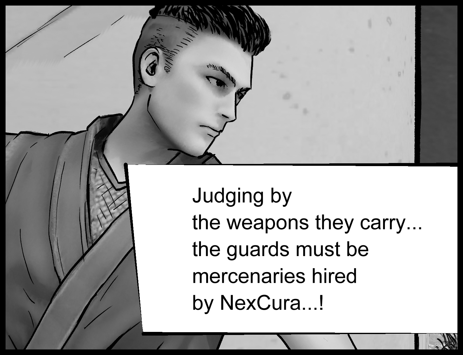 The protagonist overhears the guards and grows more suspicious of Nexcura