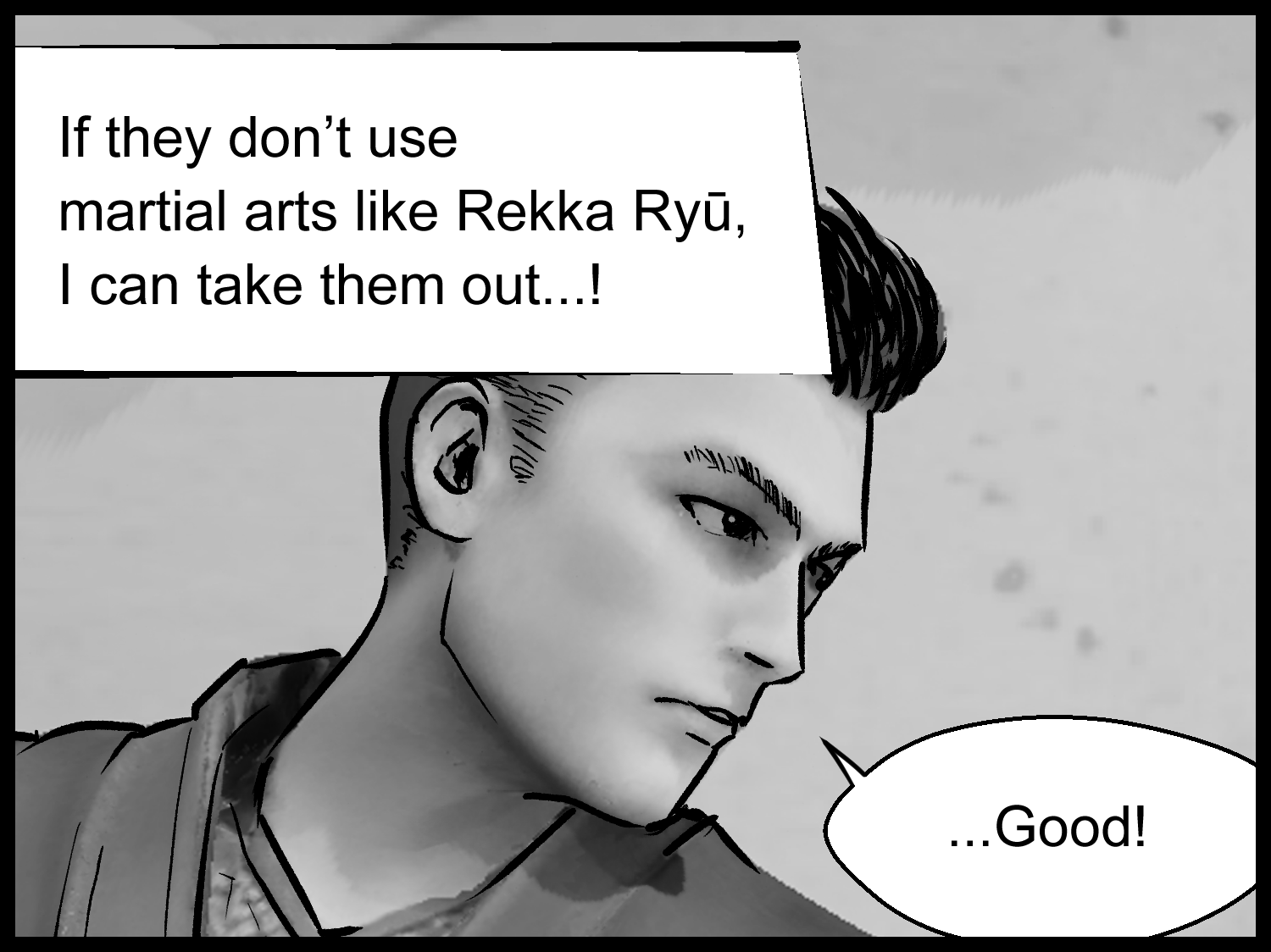 A tense scene where the protagonist watches the guards from the shadow of the facility
