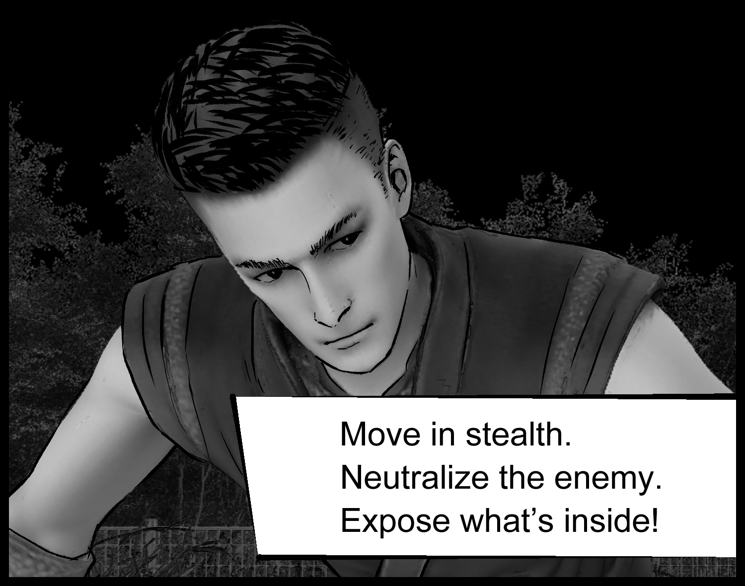The protagonist resolves to avoid enemies through stealth and uncover the secrets inside