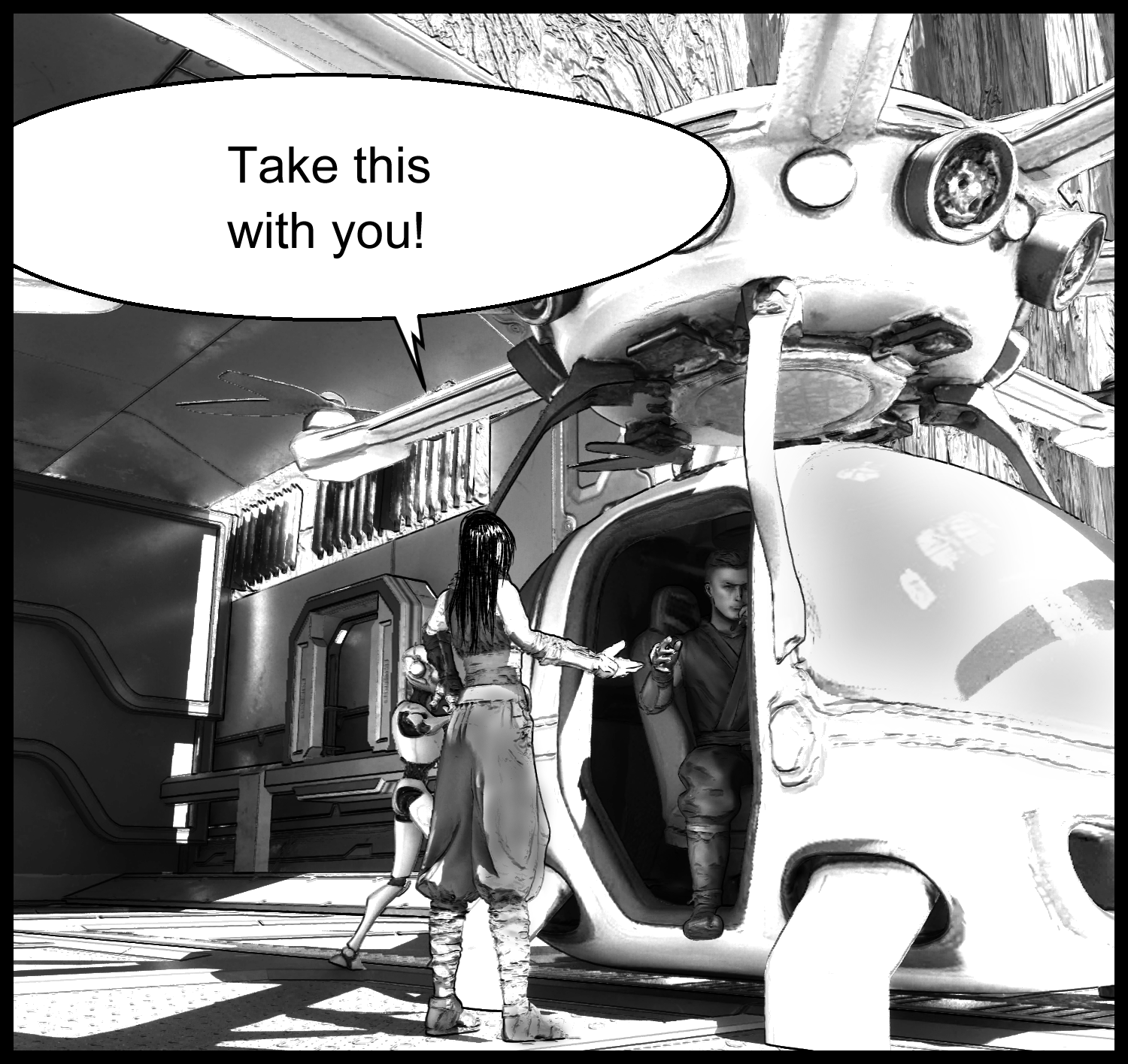 Aria gives the protagonist a way to communicate before sending him to investigate Nexcura