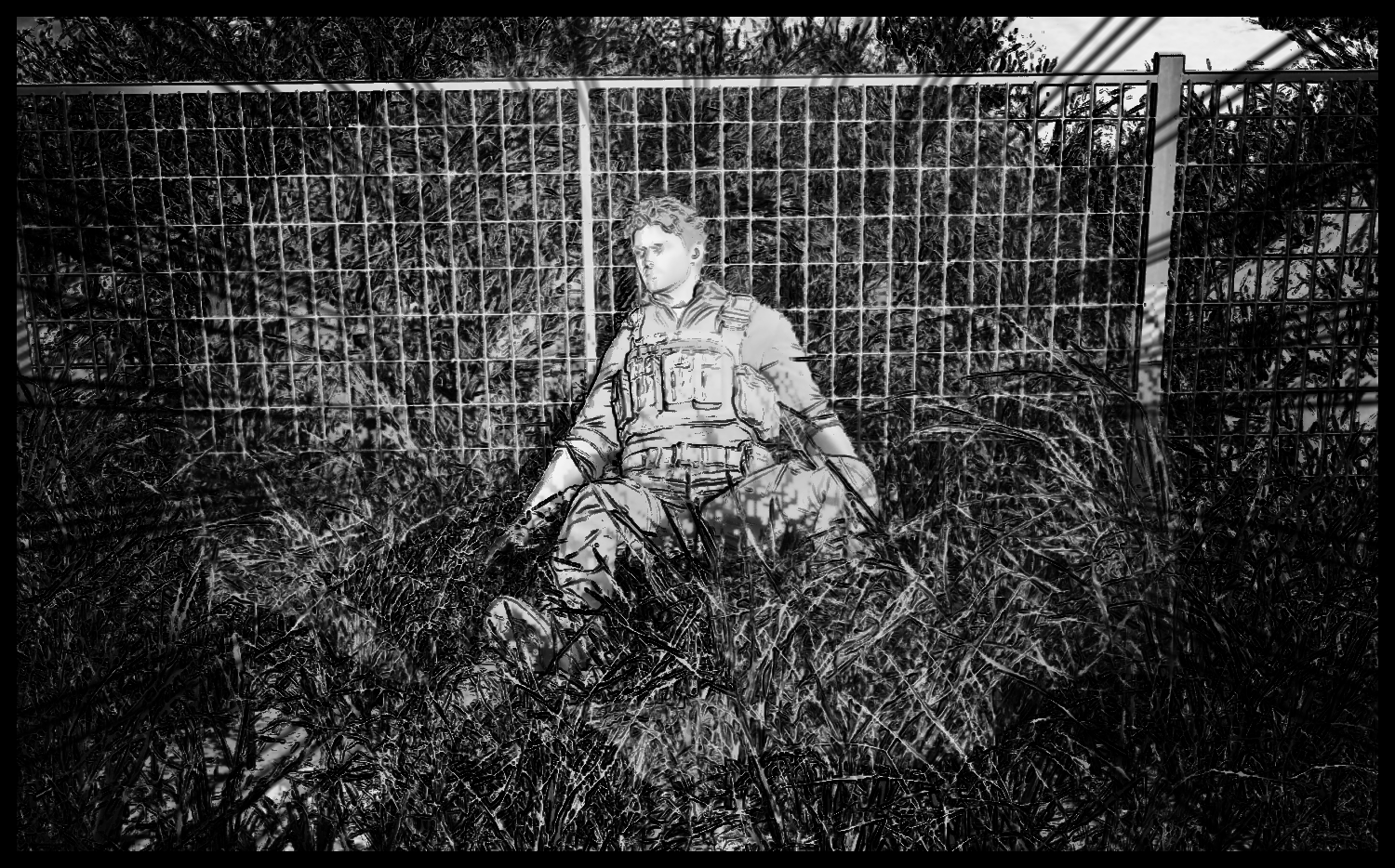A guard disabled by the protagonist is discovered in the grass