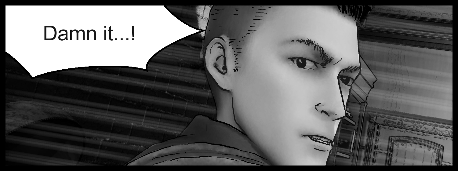 The protagonist clicks his tongue after being found by the enemy in a difficult situation