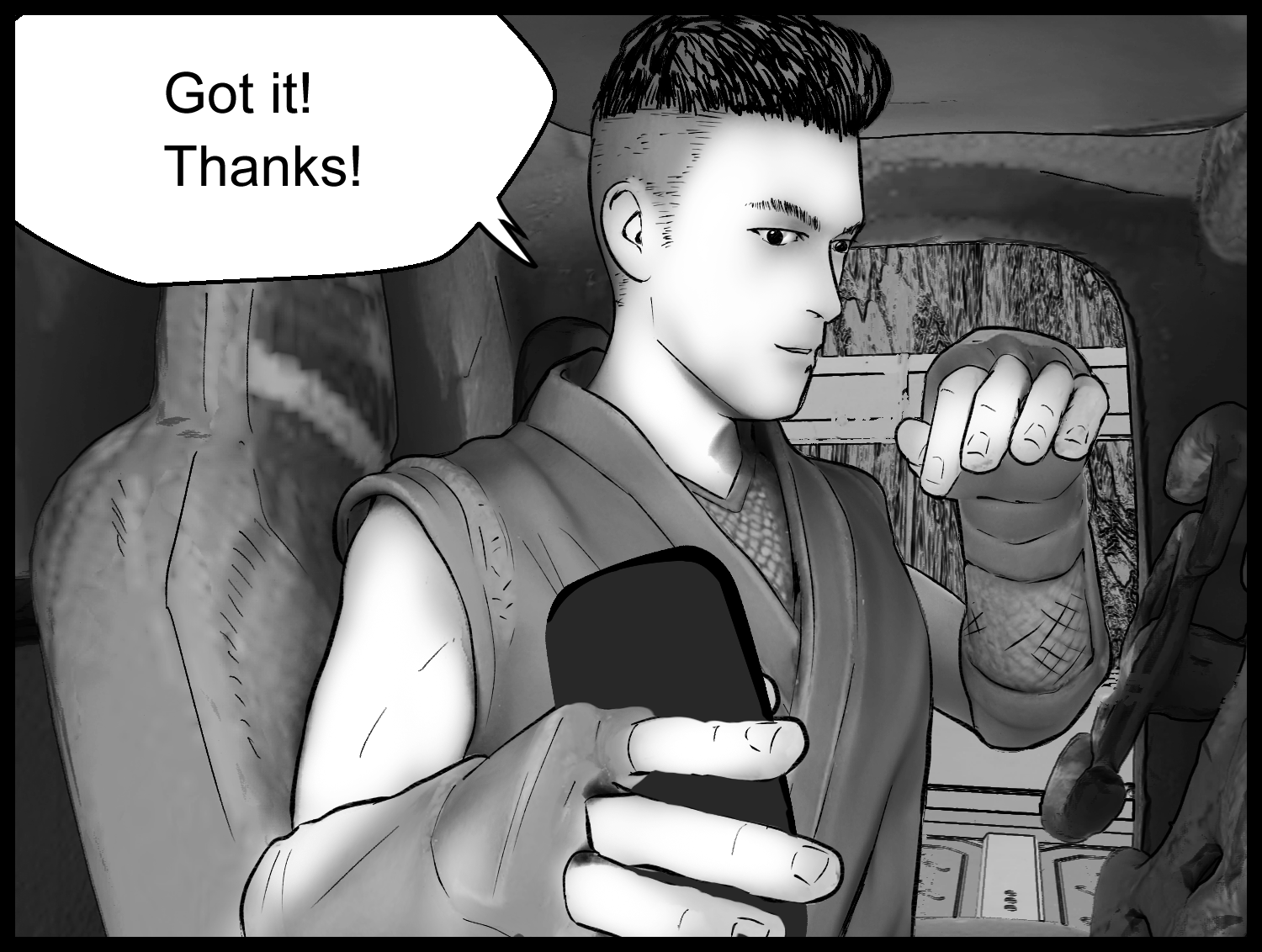The protagonist thanks Aria and checks the communication device inside the small helicopter