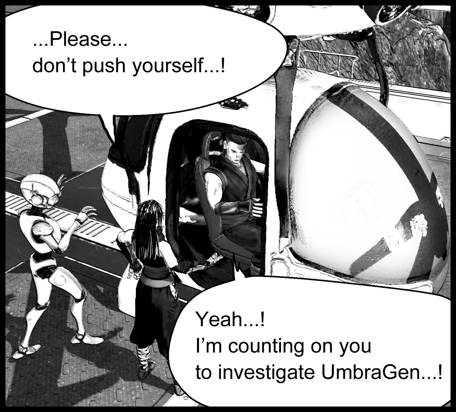 The protagonist tells Aria not to overdo it as he prepares to leave for the investigation