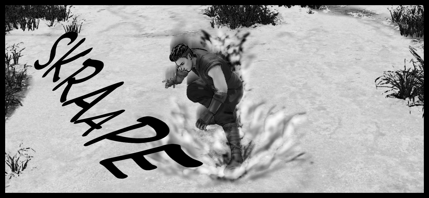 The protagonist lands forcefully on the ground