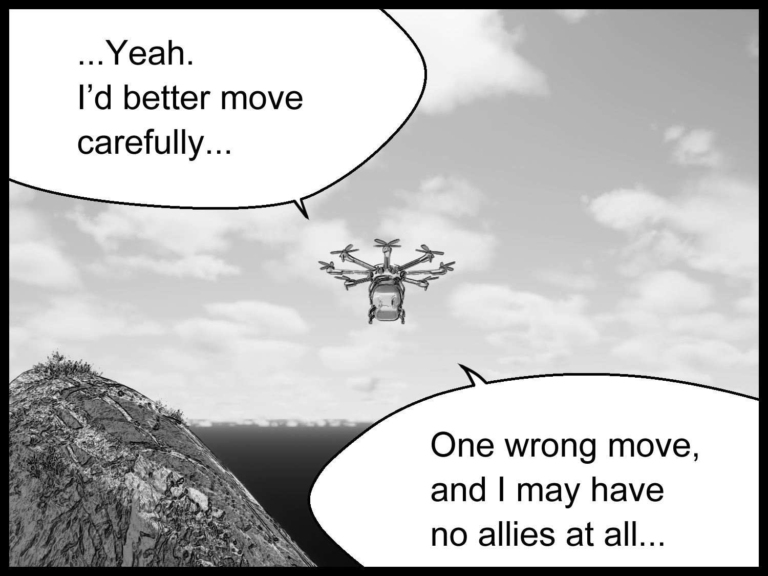The protagonist heads toward the research facility while realizing he must act carefully