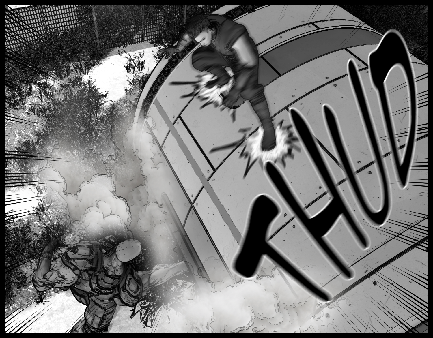 The protagonist moves onto the research facility to avoid the enemy's attack