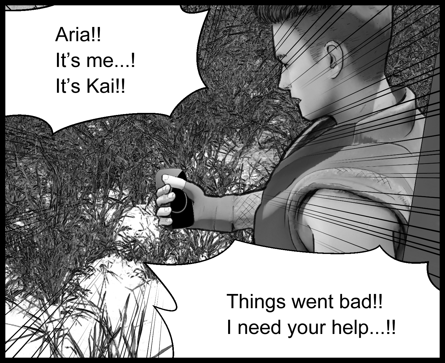 The protagonist tries to contact Aria and calls for help