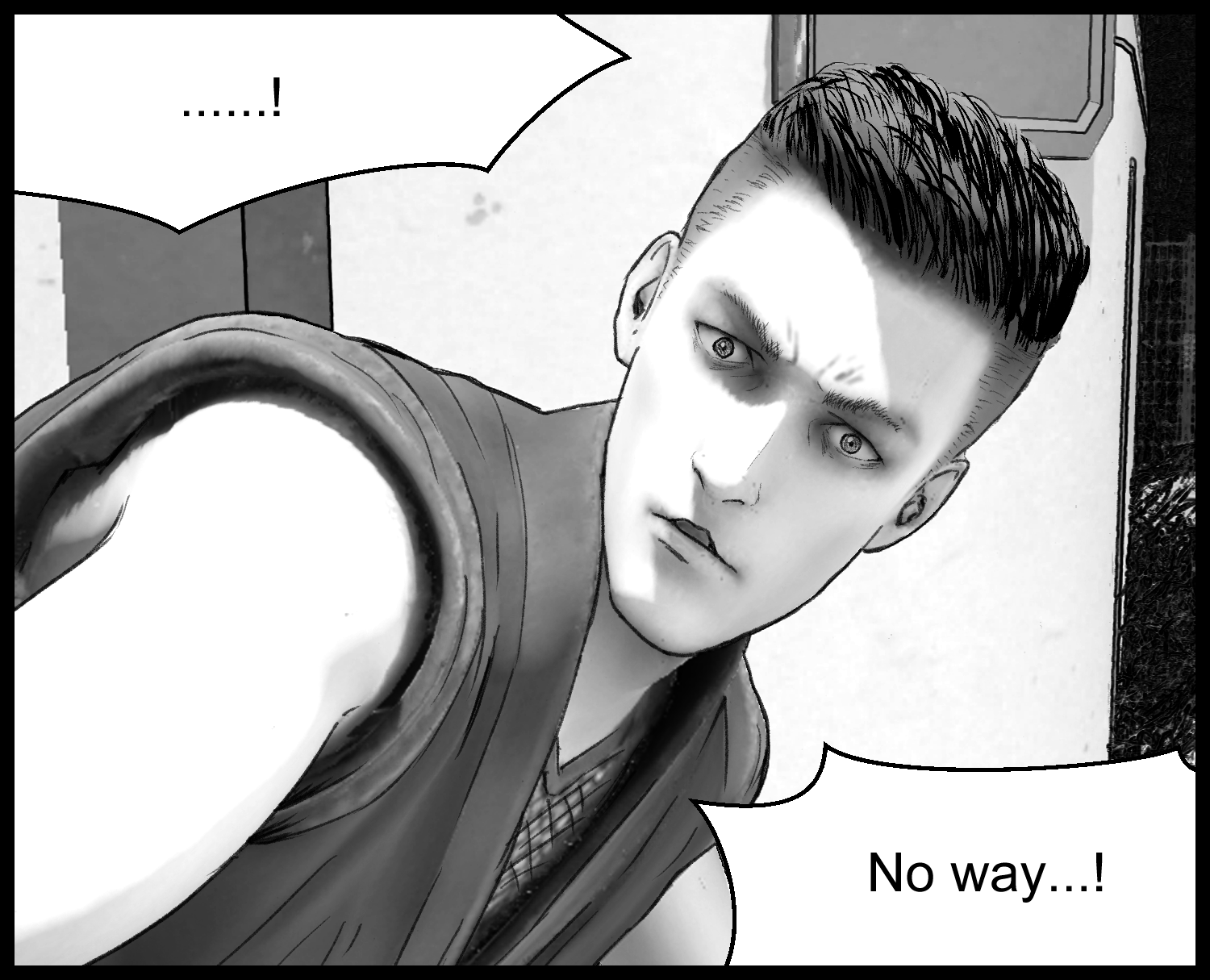 The protagonist senses something wrong with the impact of his attack