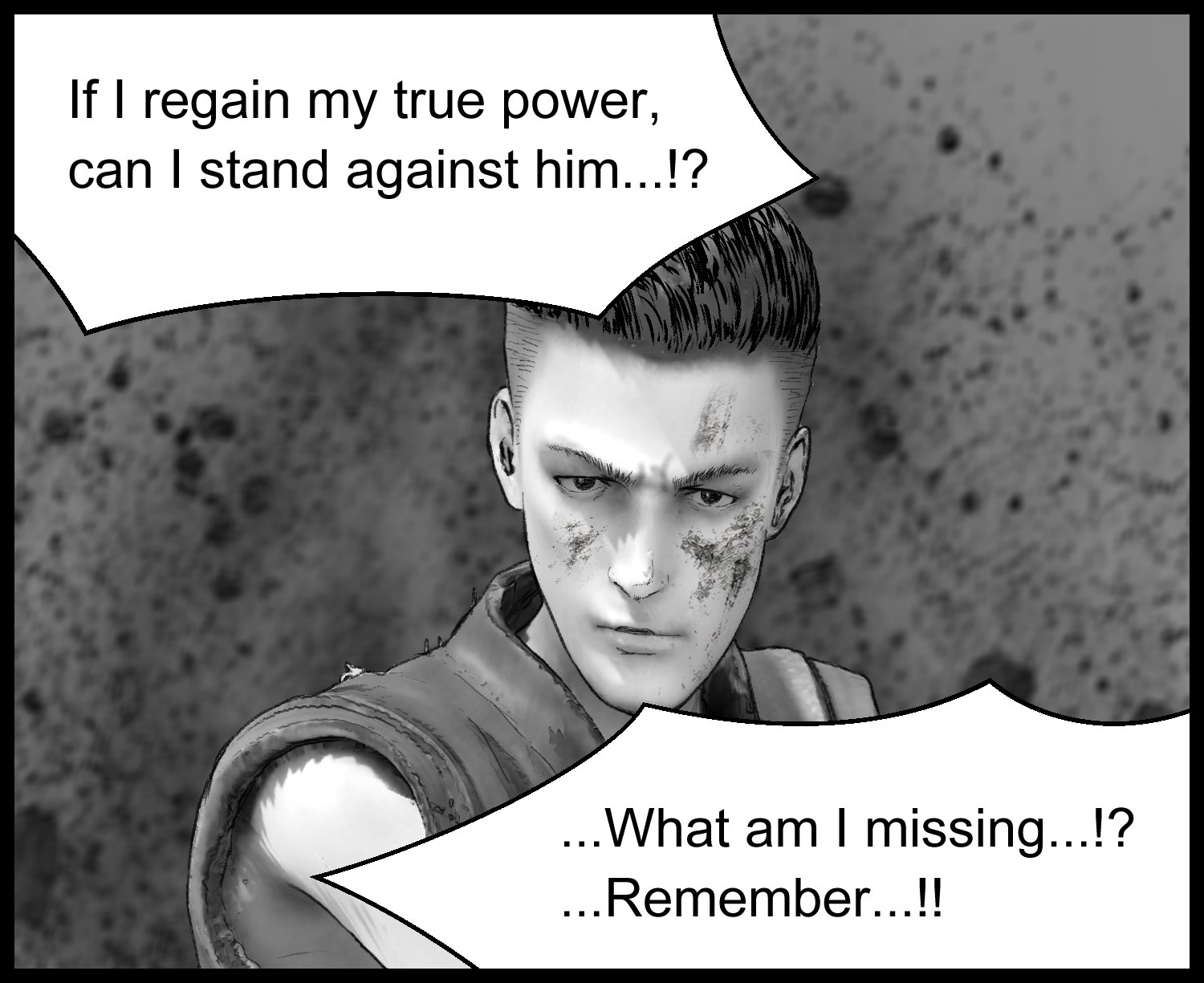The protagonist considers what power he lacks in order to defeat the enhanced human