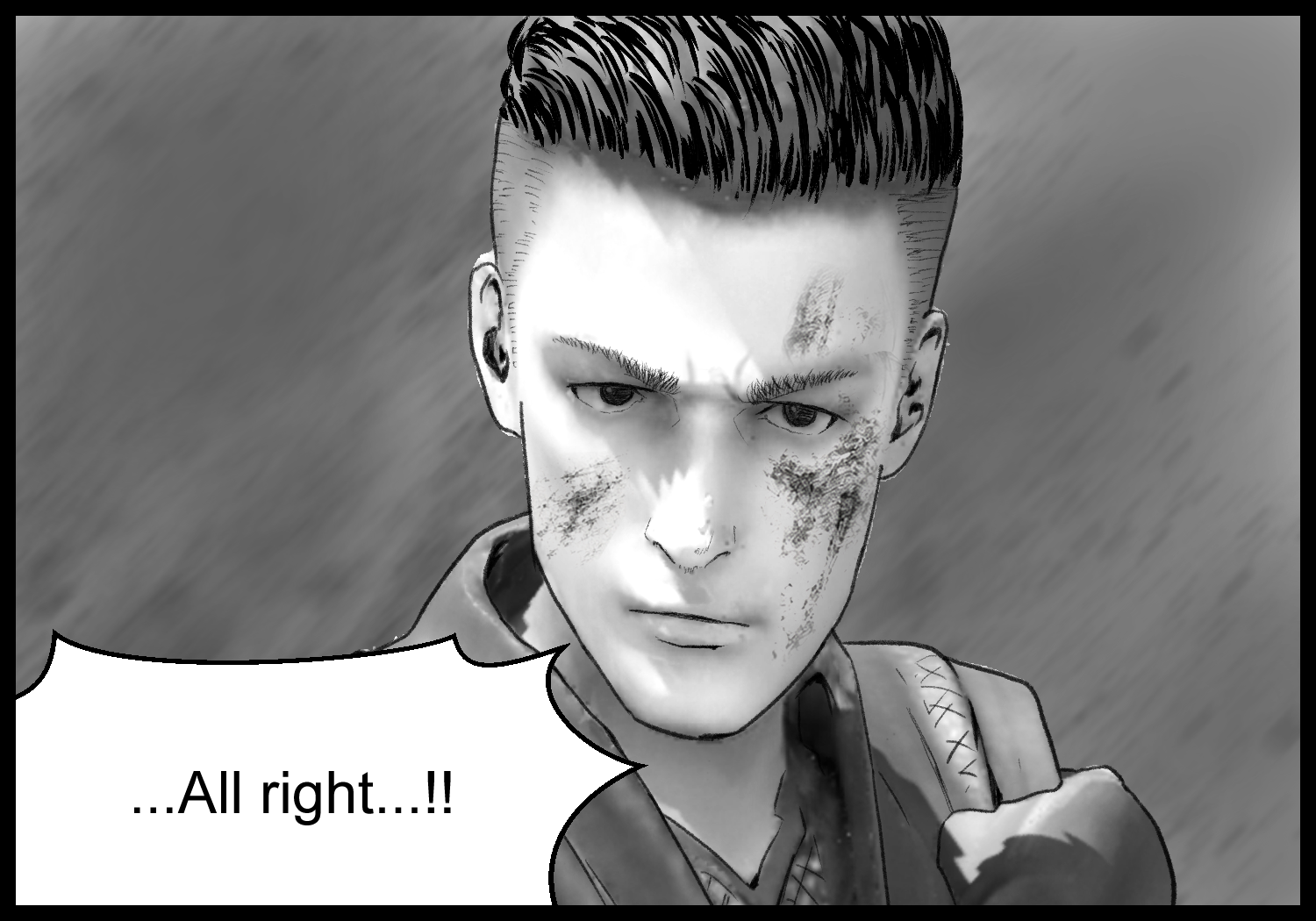 The protagonist steels himself and faces the enhanced human once more