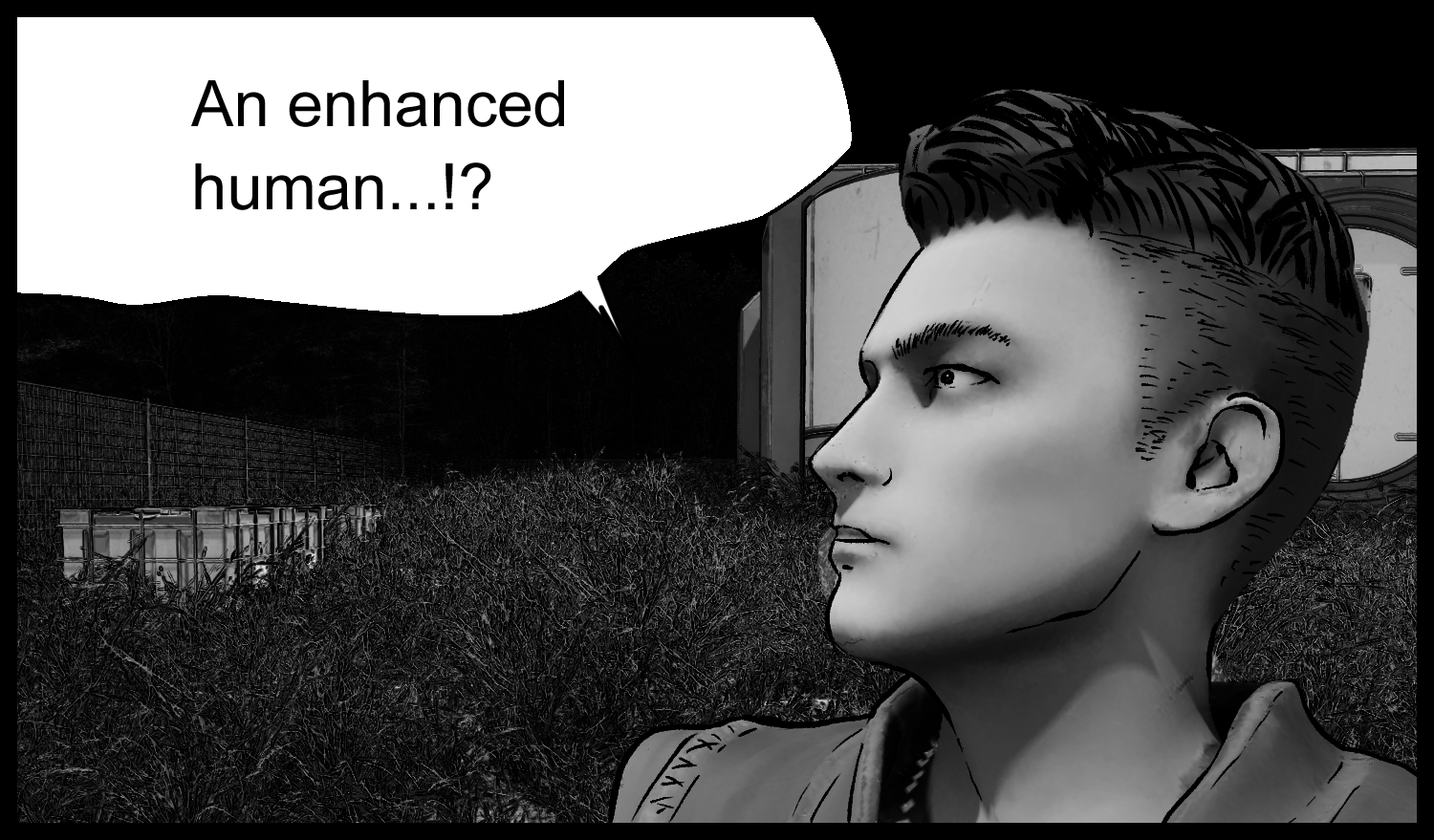 The protagonist feels fear and suspicion toward Nexcura's enhanced human