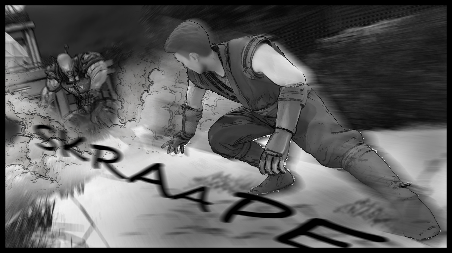 The protagonist is shocked by the speed of the enhanced human as he evades the attack