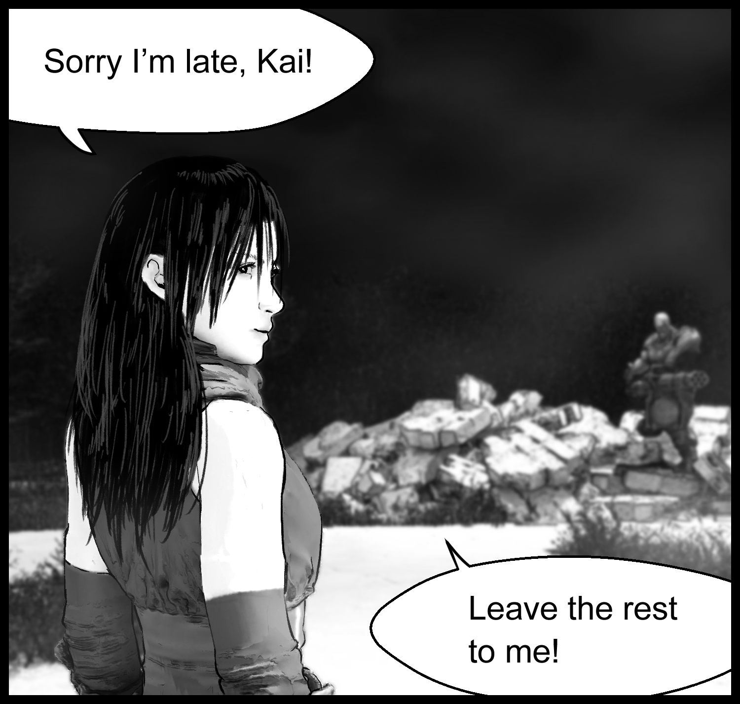Aria tells the protagonist to leave the rest to her before the battle begins