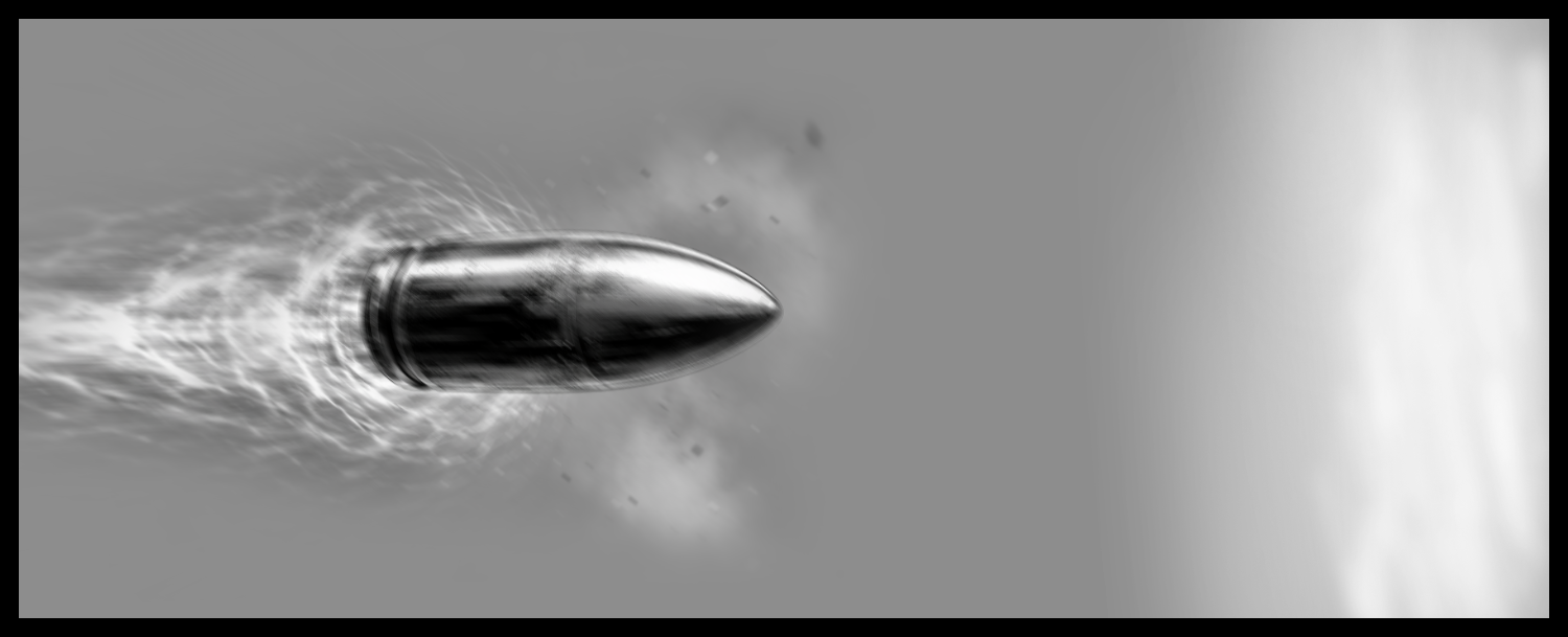 Incoming bullets approach Aria's blazing battle aura in a tense scene
