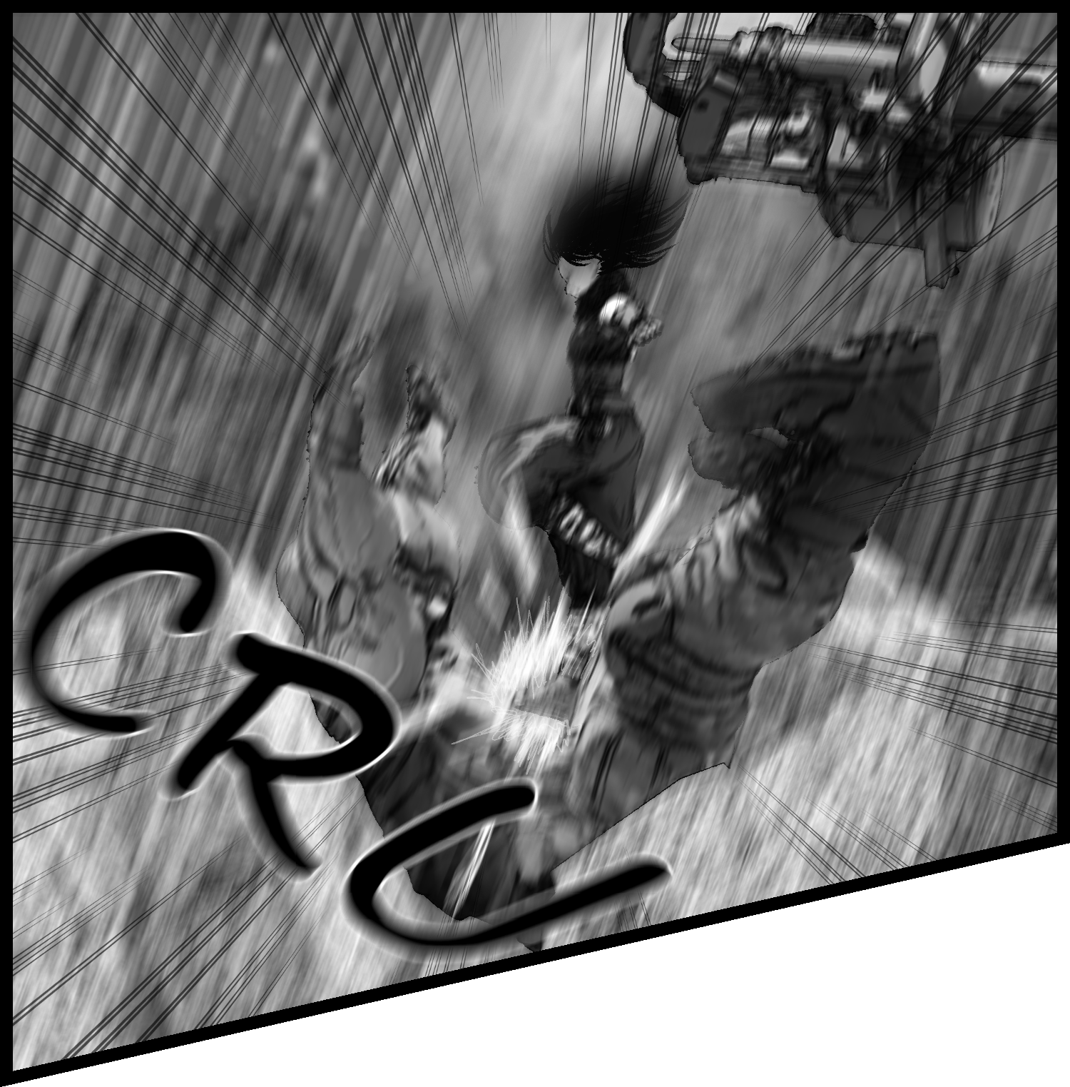 Aria closes the distance in an instant and strikes the enhanced human with a powerful blow