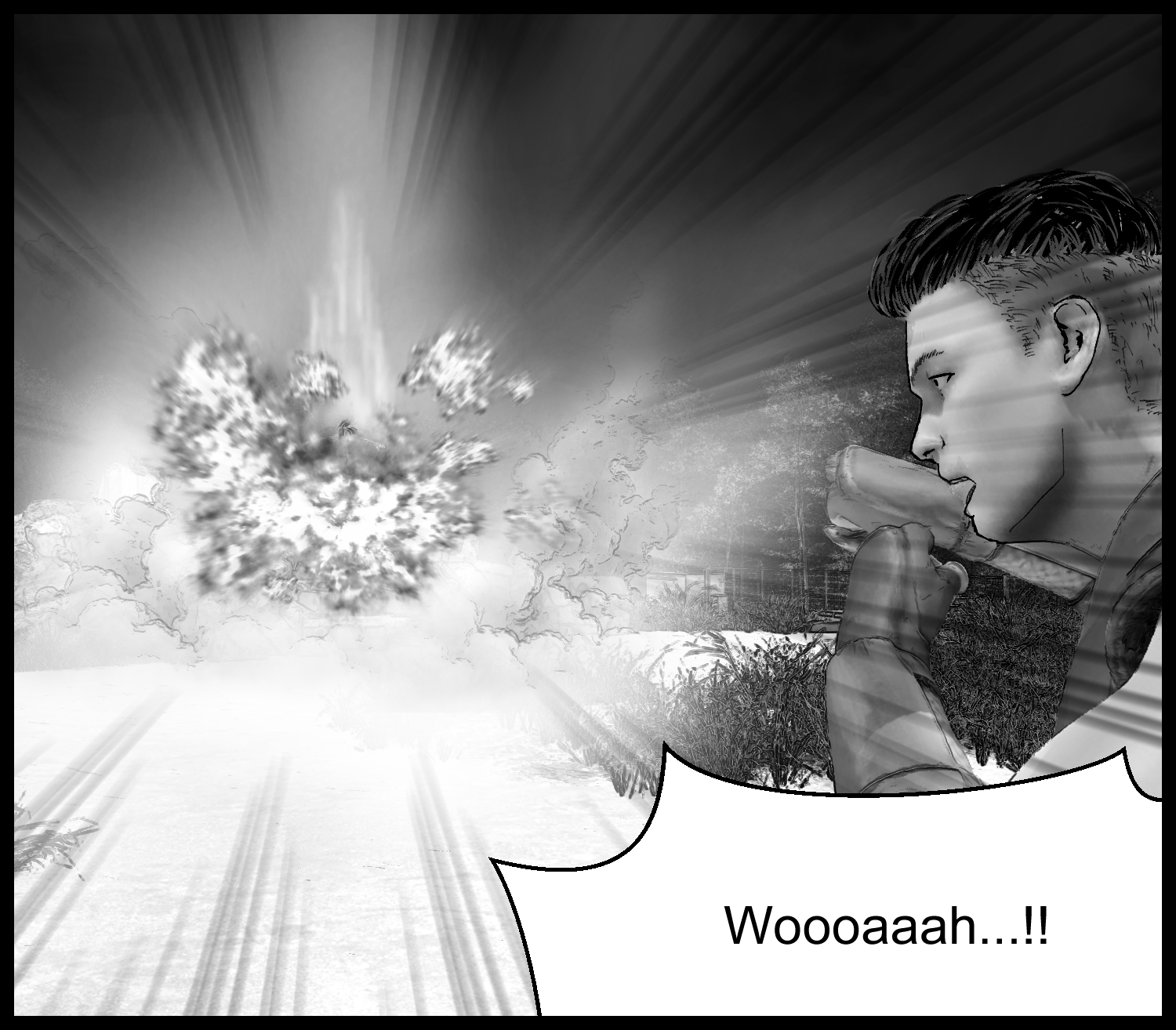 The protagonist watches in shock at Aria's overwhelming power