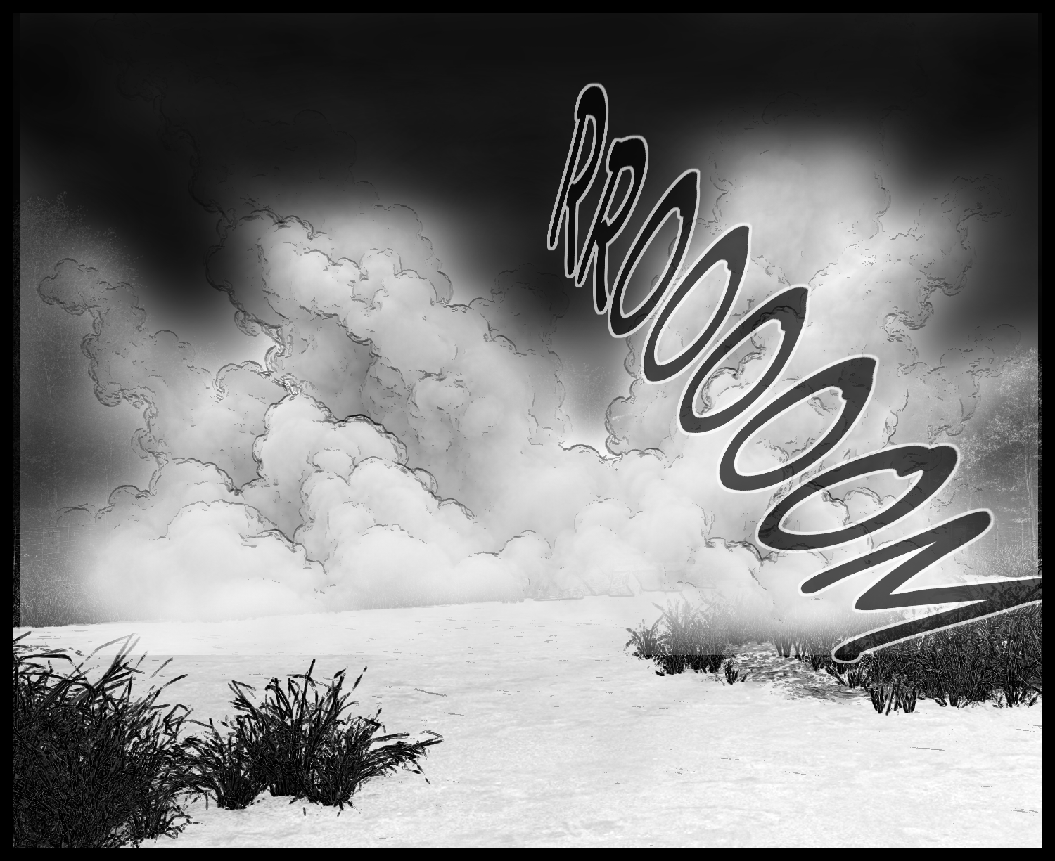 A massive cloud of smoke spreads in front of the research facility after the impact of the battle